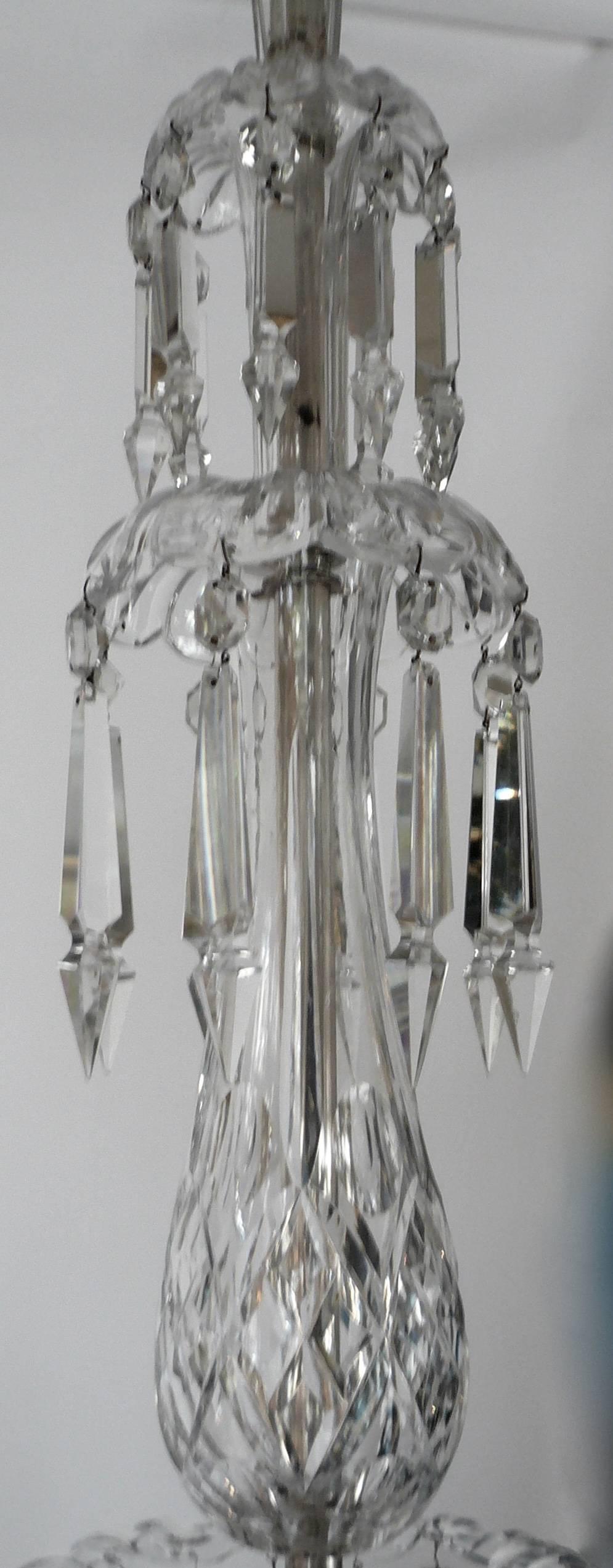 This mid-19th century five-light cut crystal chandelier with silvered fittings is signed by its maker, F&C Osler. Originally gas powered, it has been newly electrified, and is ready for use.