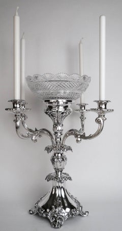 English Sheffield Plate Silver and Cut Crystal Epergne