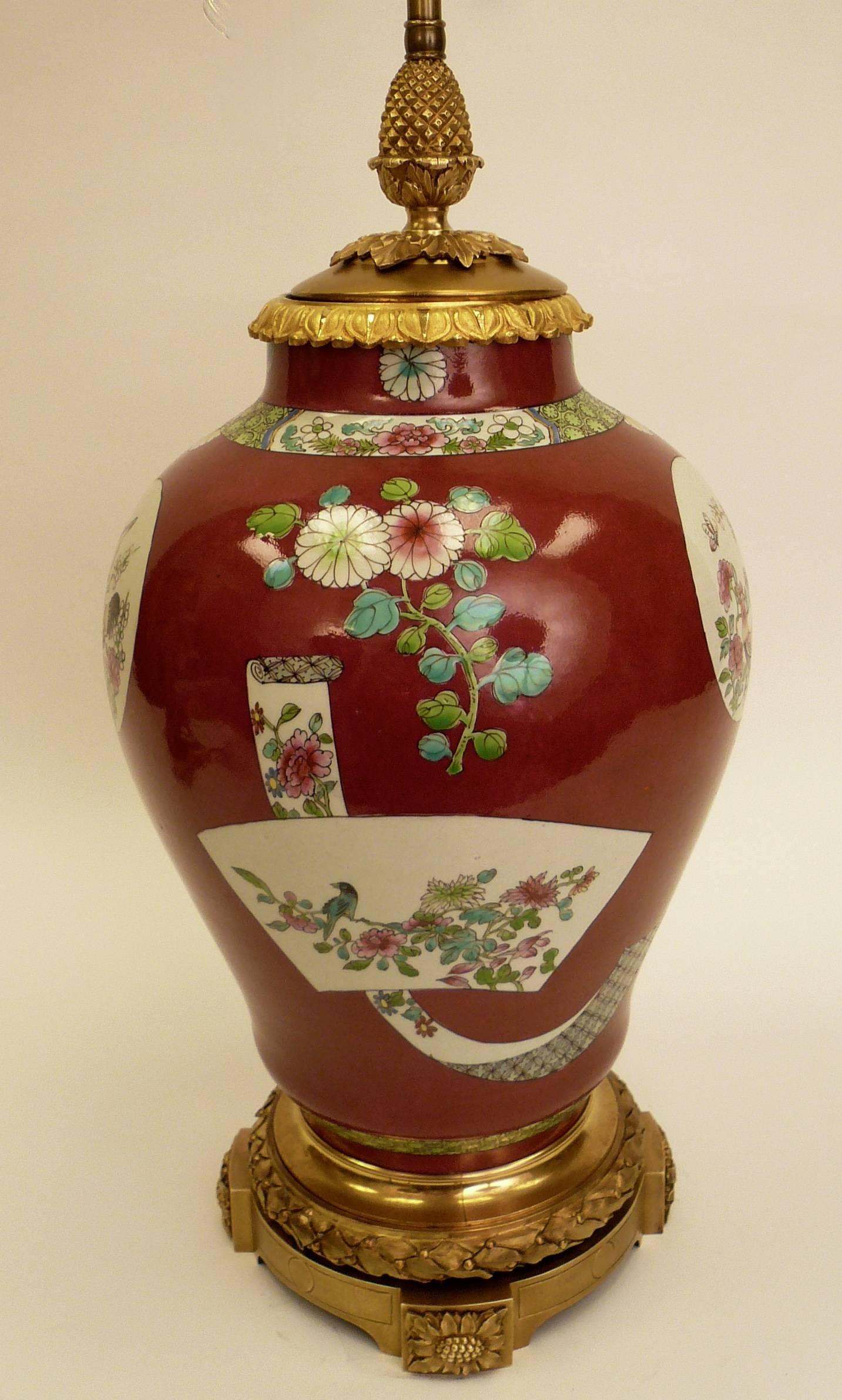 Hand-Painted Bronze Mounted Chinese Porcelain Lamp
