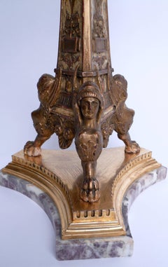 E. F. Caldwell Giltwood, Marble and Bronze Neoclassical Lamp