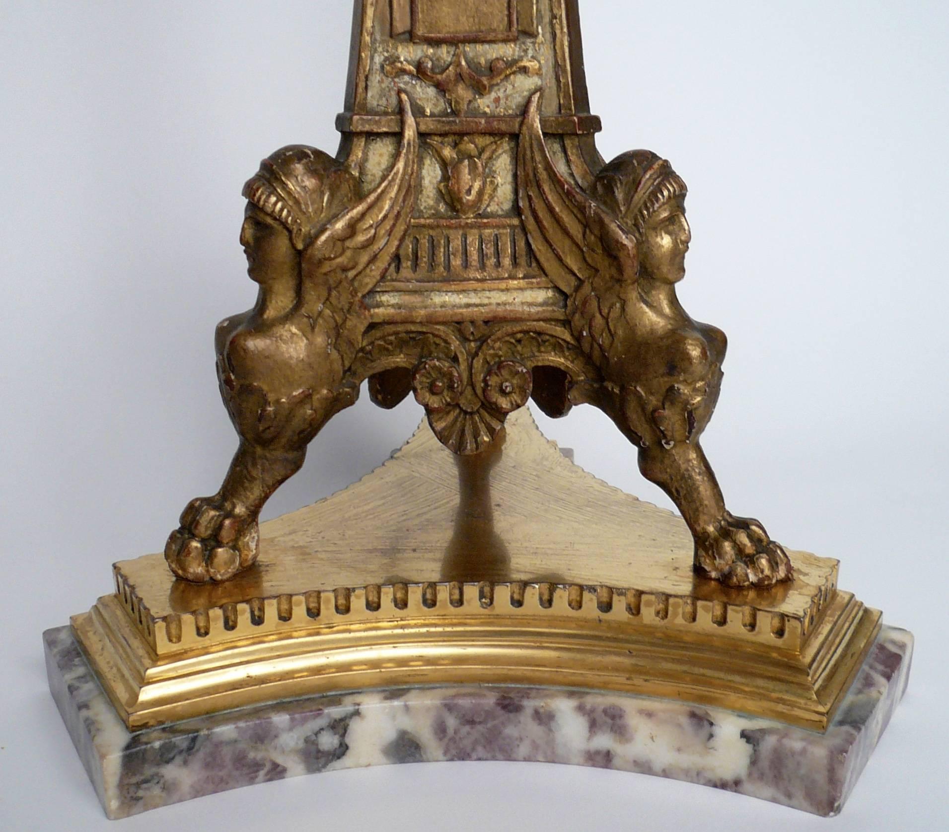 Belle Époque E. F. Caldwell Giltwood, Marble and Bronze Neoclassical Lamp For Sale