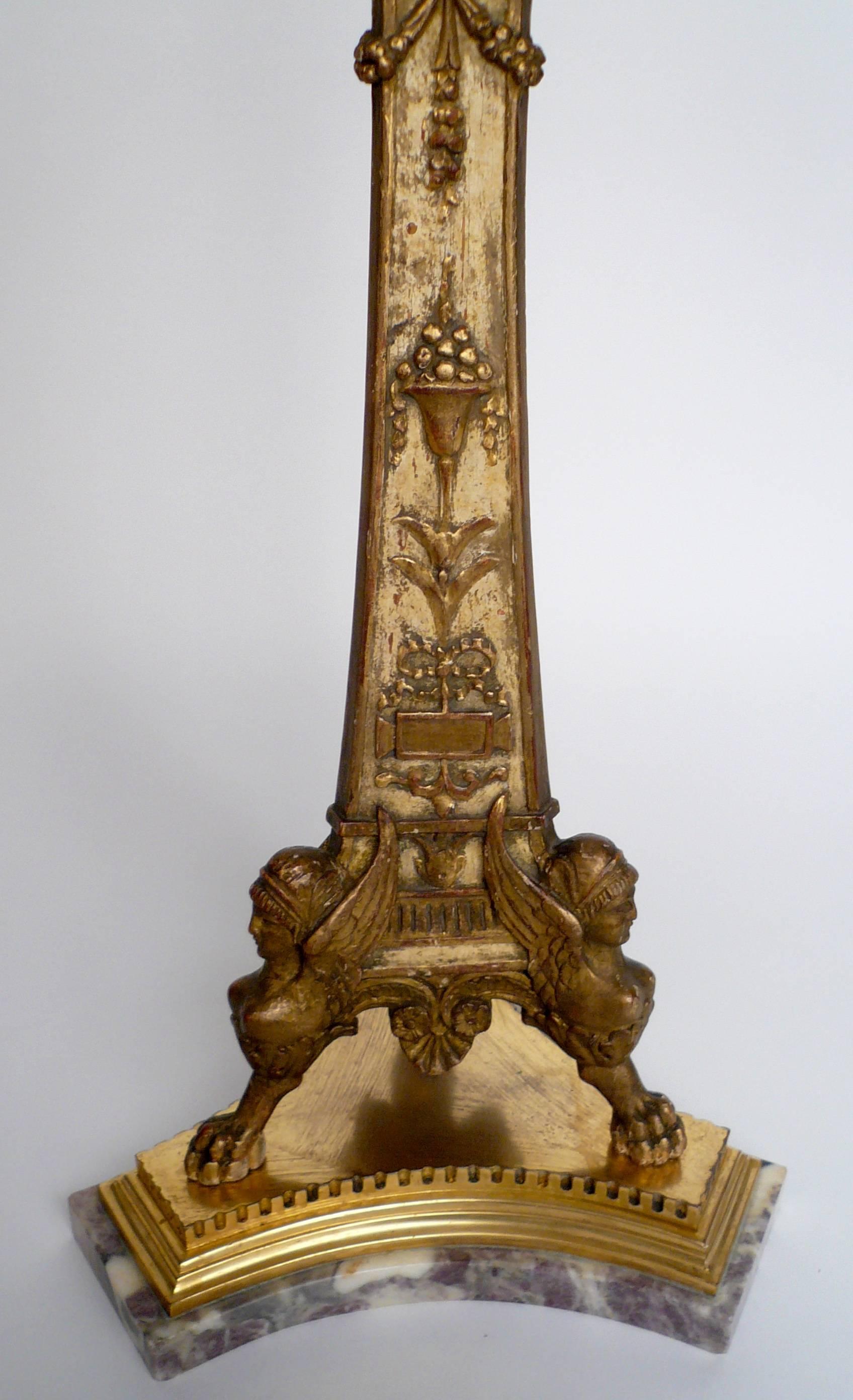 E. F. Caldwell Giltwood, Marble and Bronze Neoclassical Lamp For Sale 3
