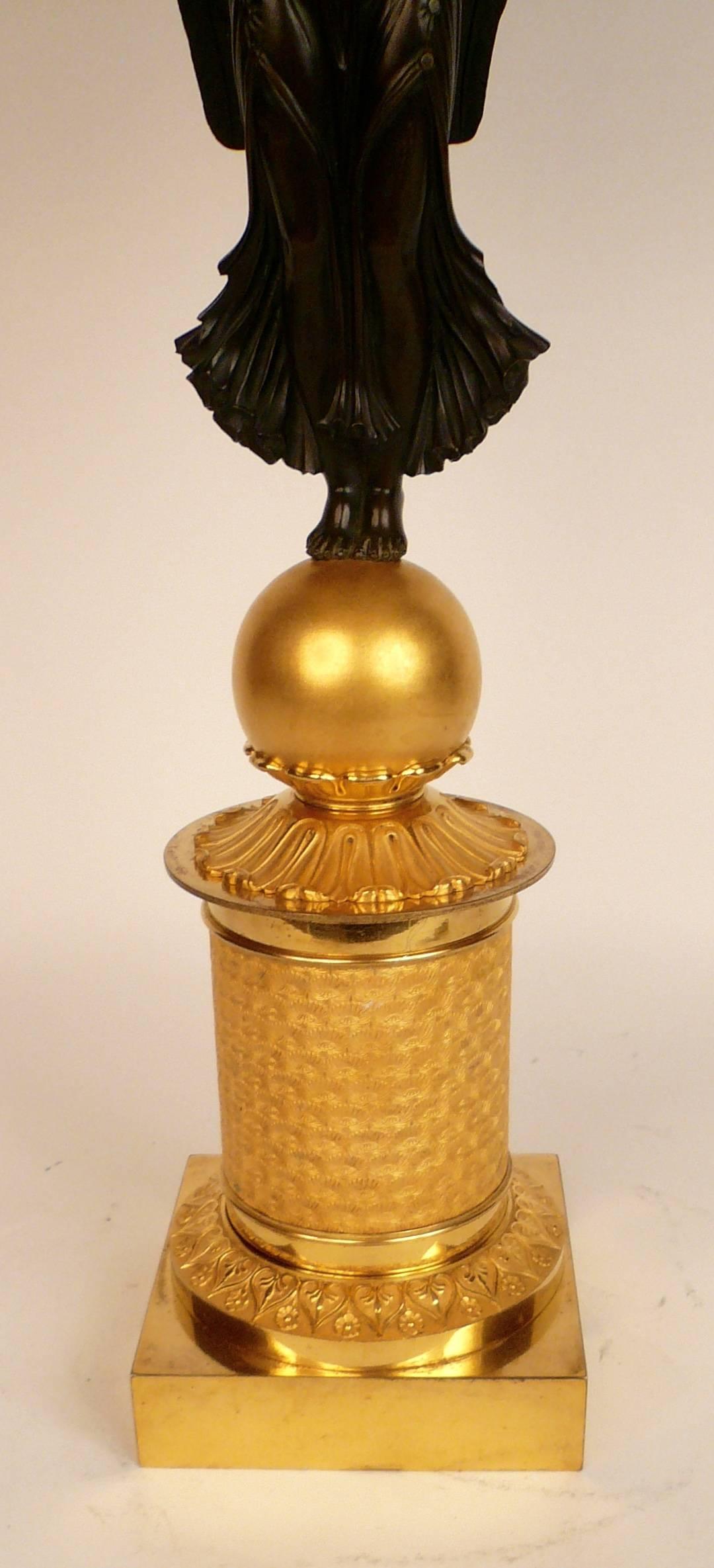 French Empire Gilt and Patinated Bronze Figural Lamp by Chibout For Sale 3