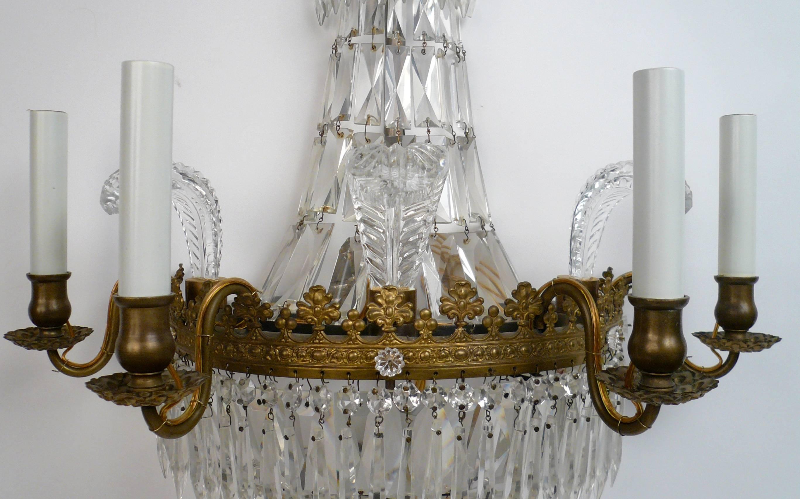 Faceted Pair Regency Style 'Prince of Wales' Plume Sconces 