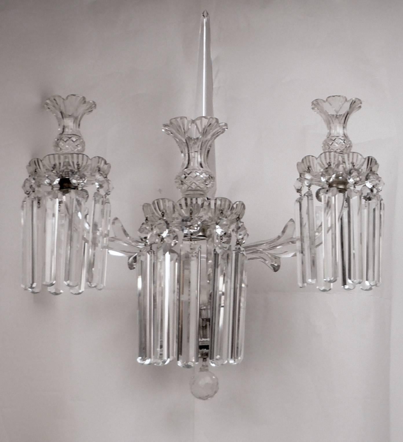 Faceted Large Scale 19th Century English Cut Crystal Single Sconce
