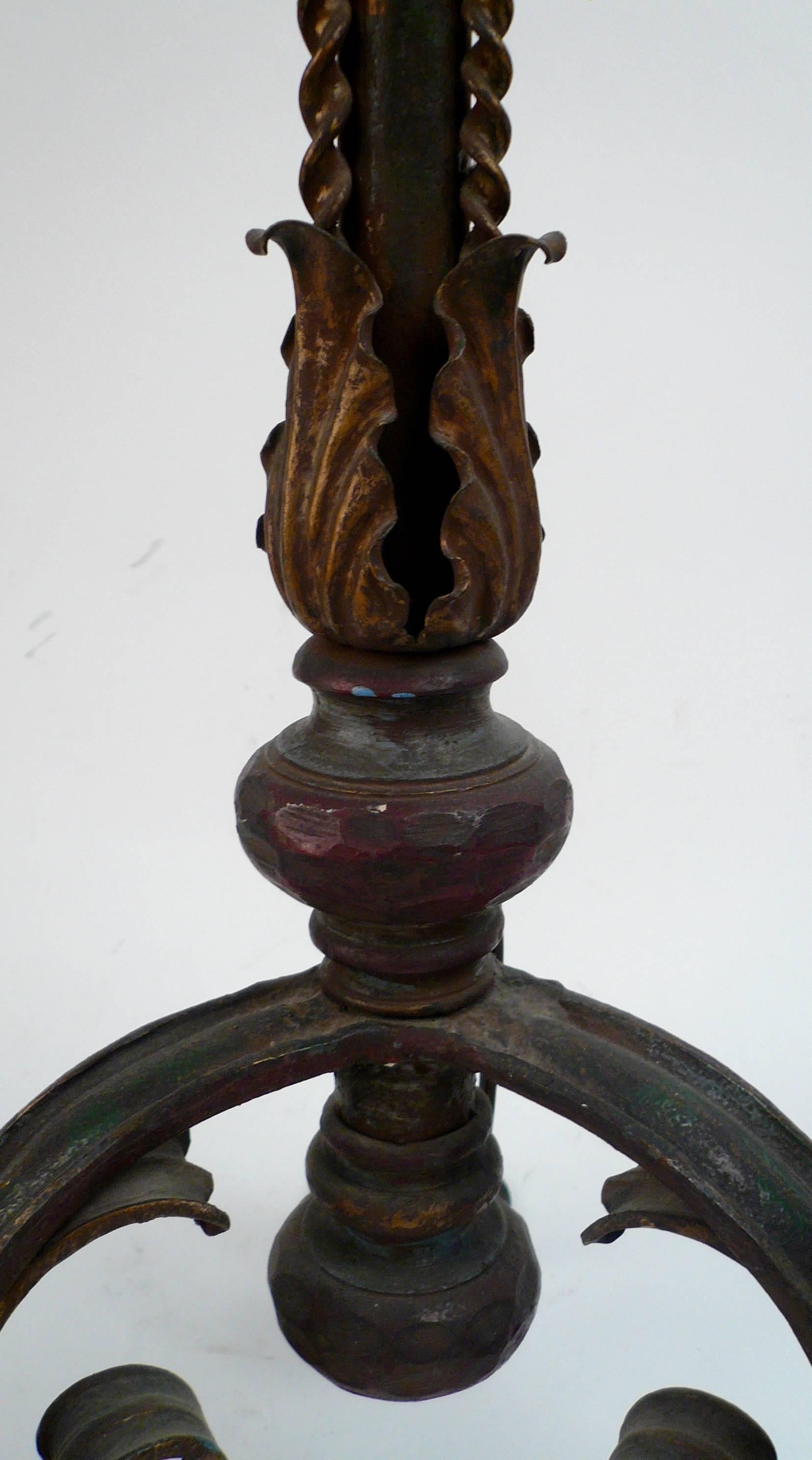 American Early 20th Century Wrought Iron and Polychrome Standard