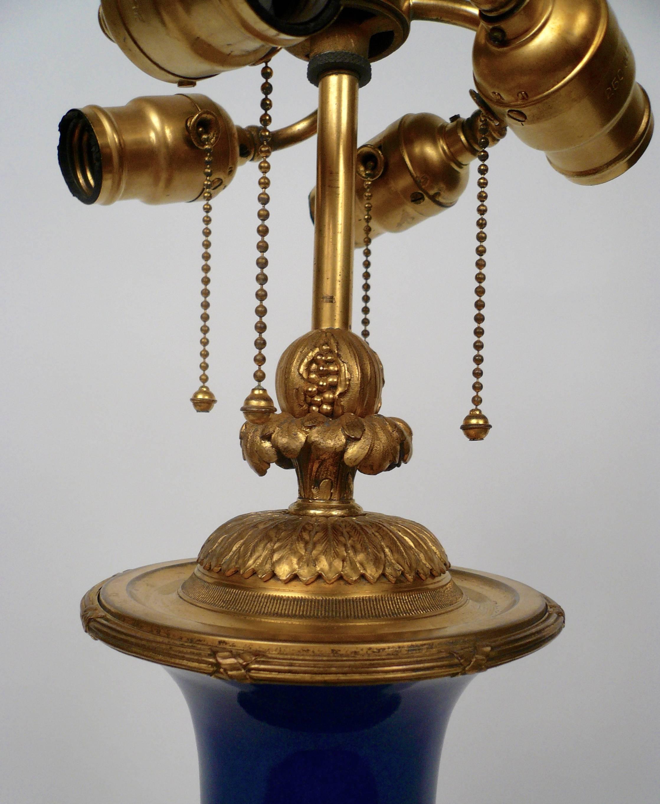 Blue Porcelain and Ormolu Table Lamp by E.F. Caldwell In Excellent Condition In Pittsburgh, PA