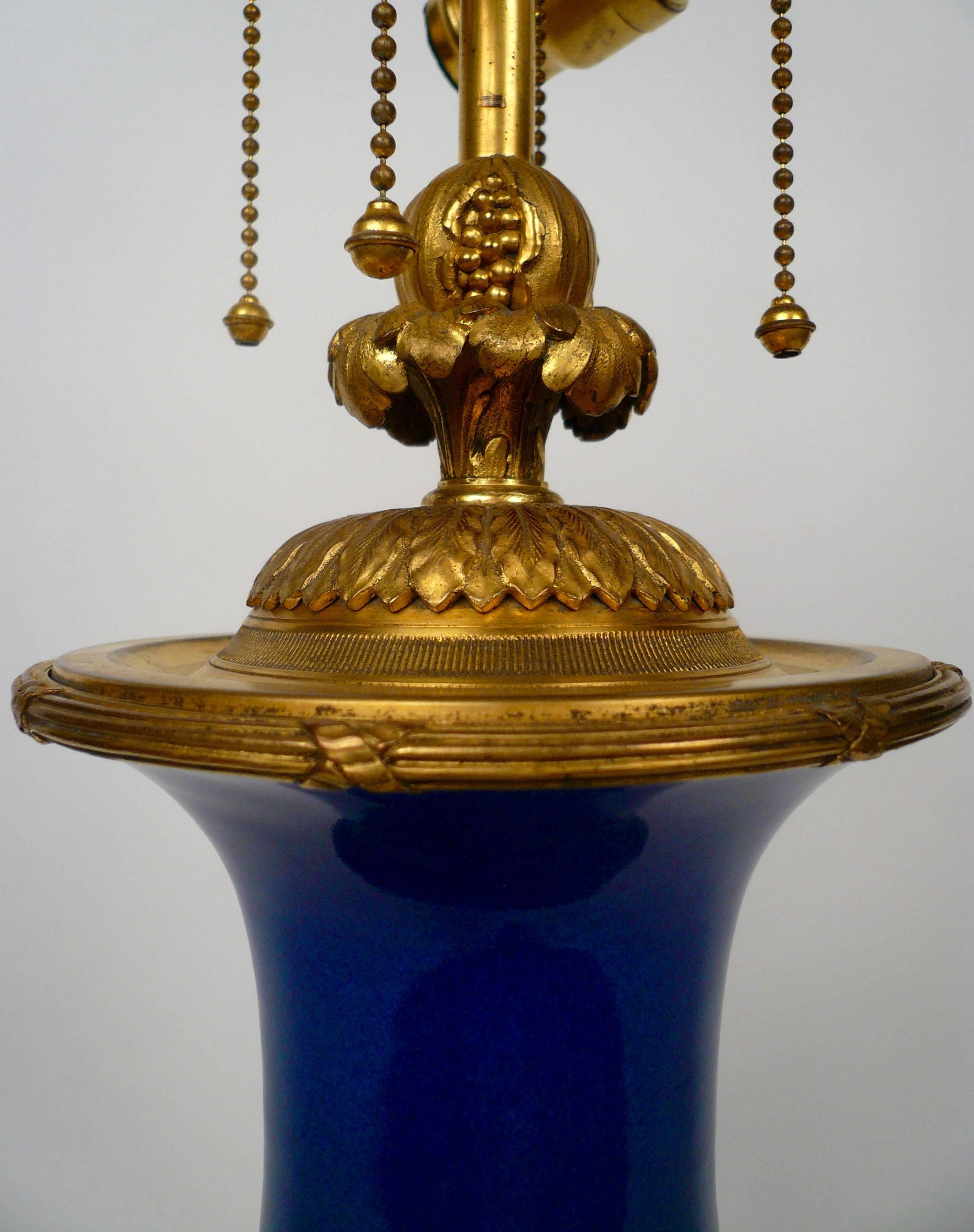 20th Century Blue Porcelain and Ormolu Table Lamp by E.F. Caldwell