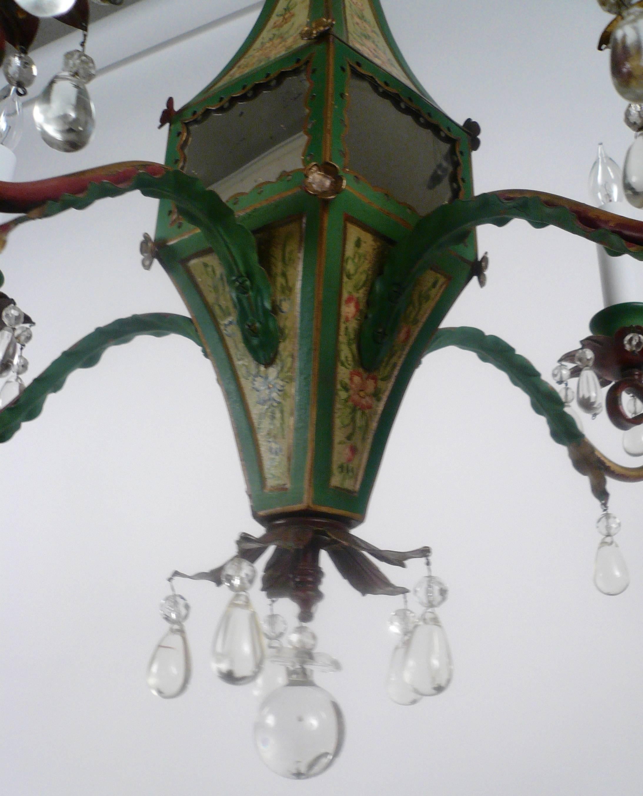 Five-Light Tole Peinte and Crystal Chandelier 1