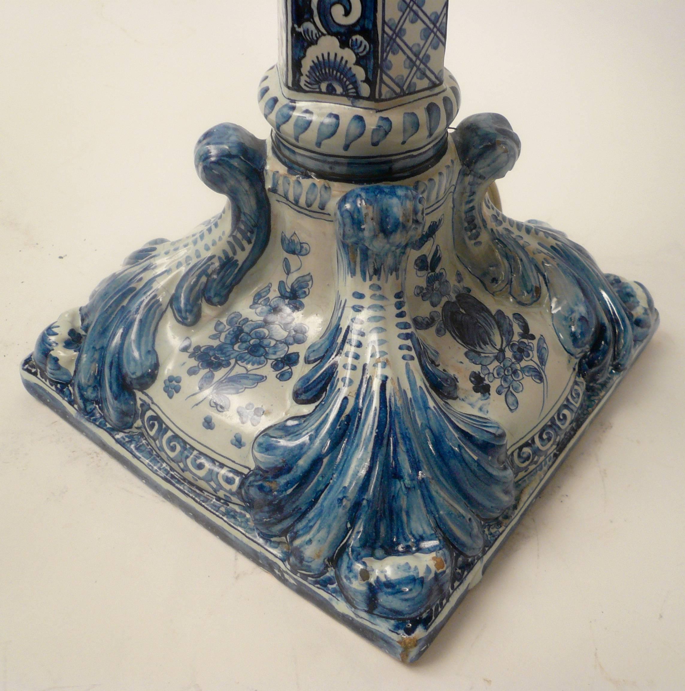 Hand-Painted 19th Century Delft Oil Lamp