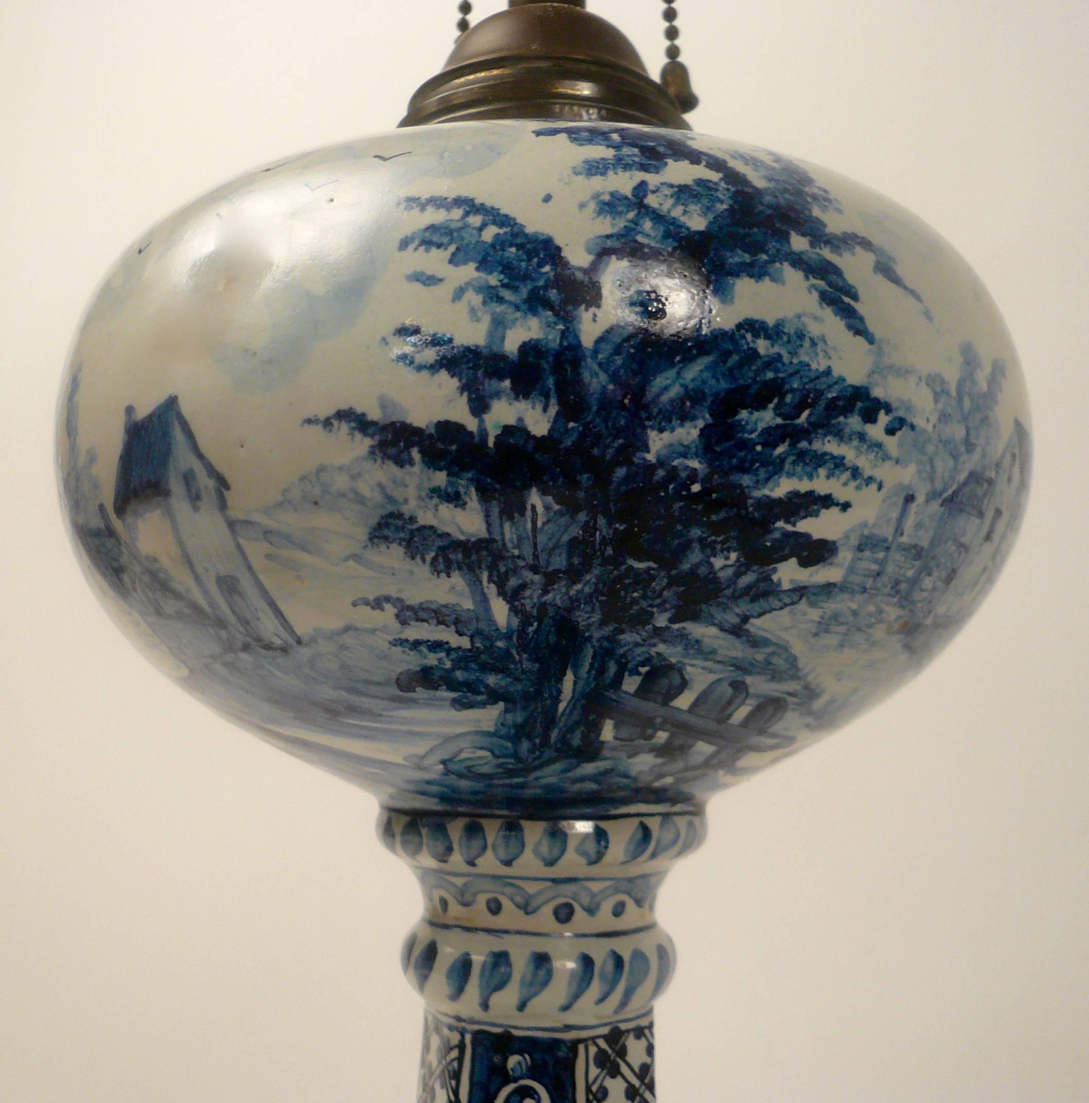 Pottery 19th Century Delft Oil Lamp