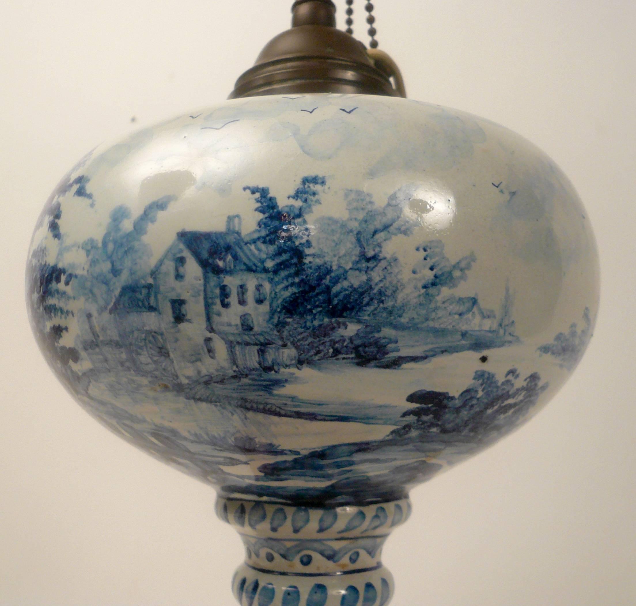 19th Century Delft Oil Lamp 1