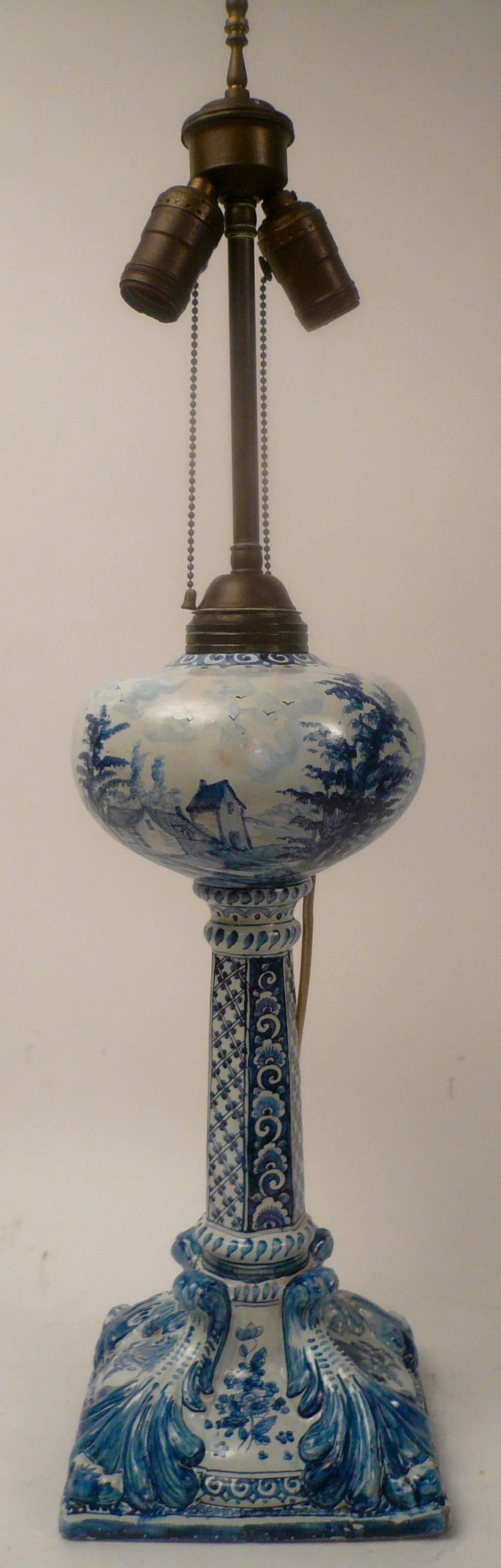 Rococo Revival 19th Century Delft Oil Lamp