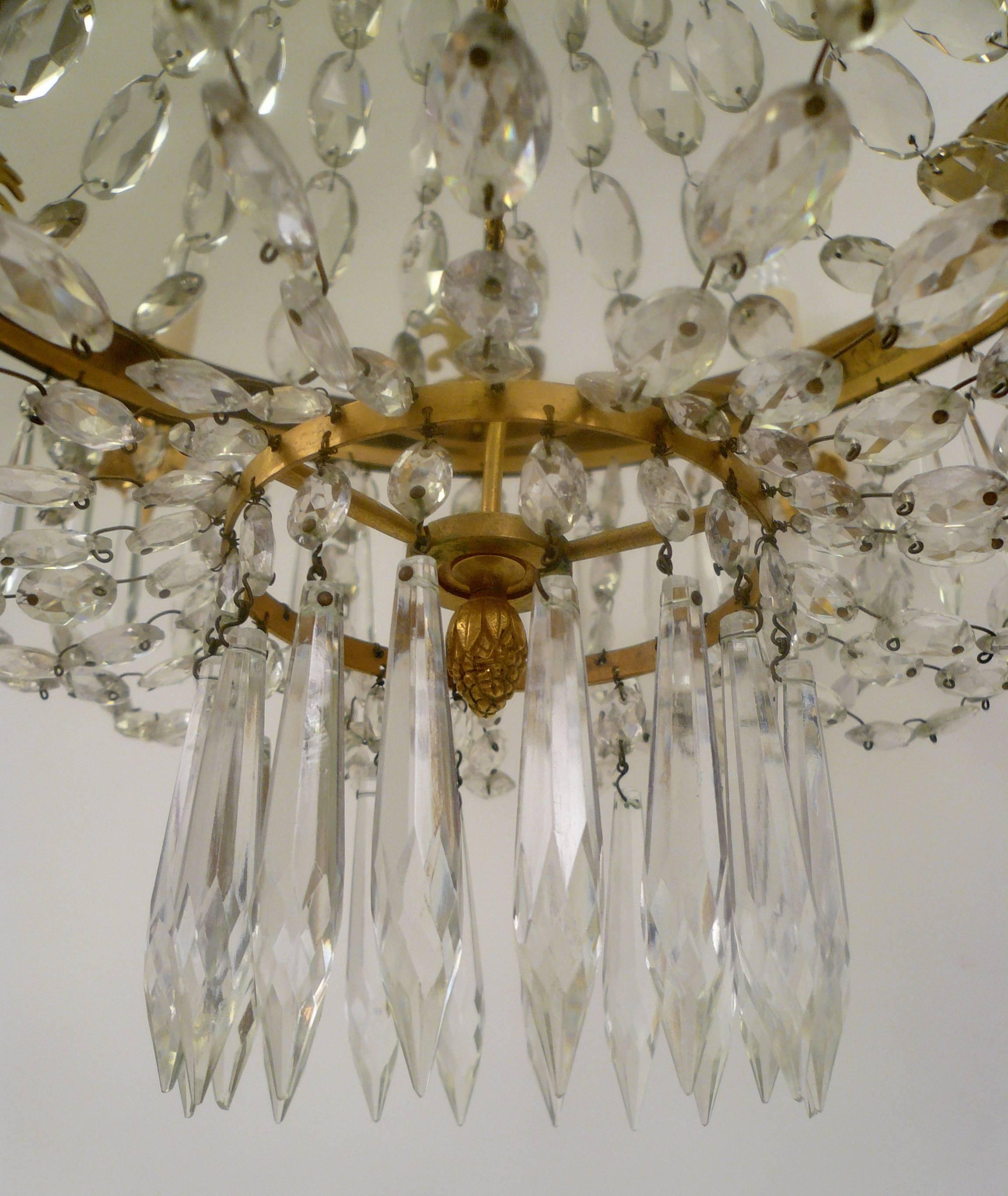 Faceted Gilt Bronze and Crystal Empire Style Chandelier