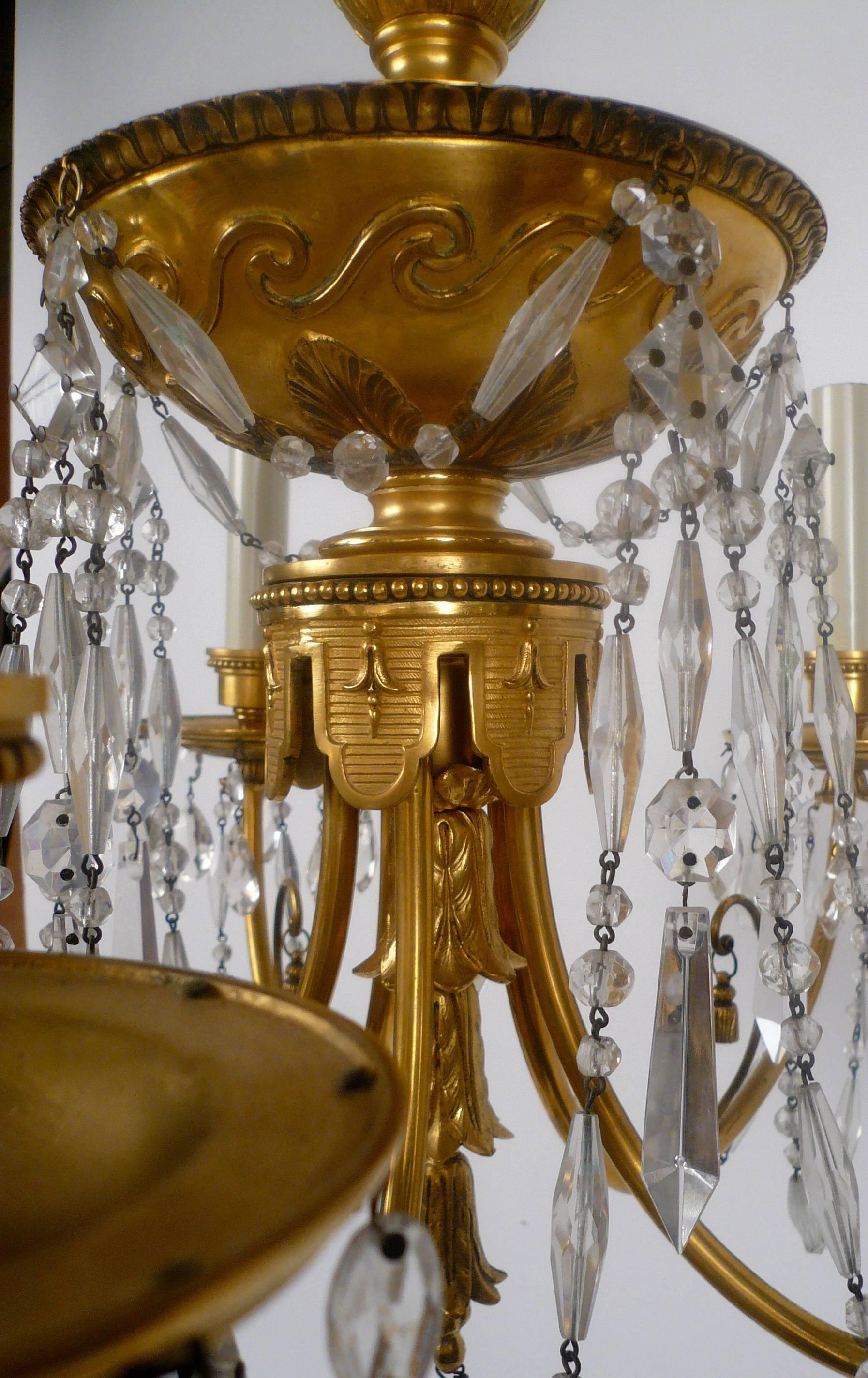 Faceted Gilt Bronze and Cut Crystal Chandelier by E. F. Caldwell
