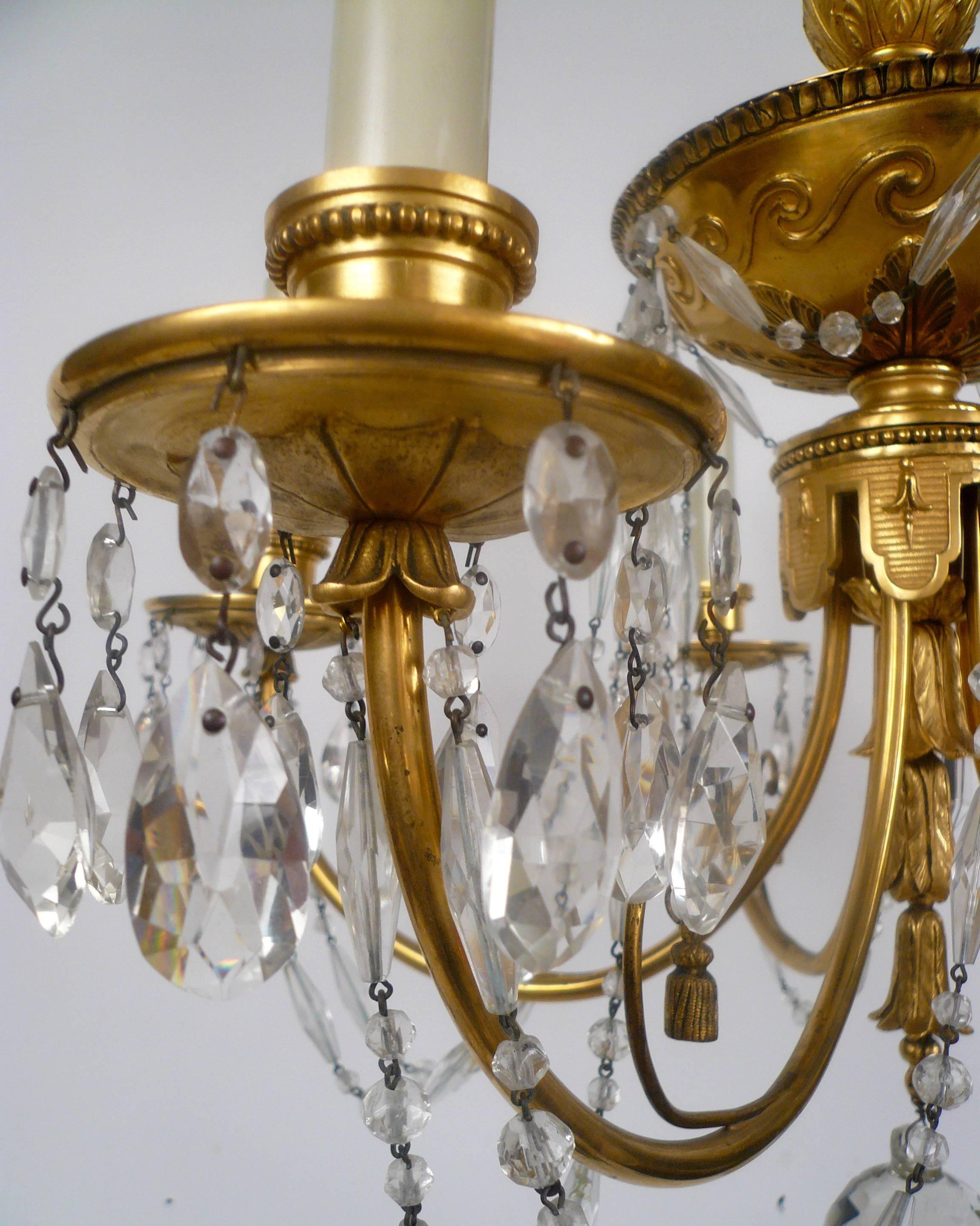 20th Century Gilt Bronze and Cut Crystal Chandelier by E. F. Caldwell