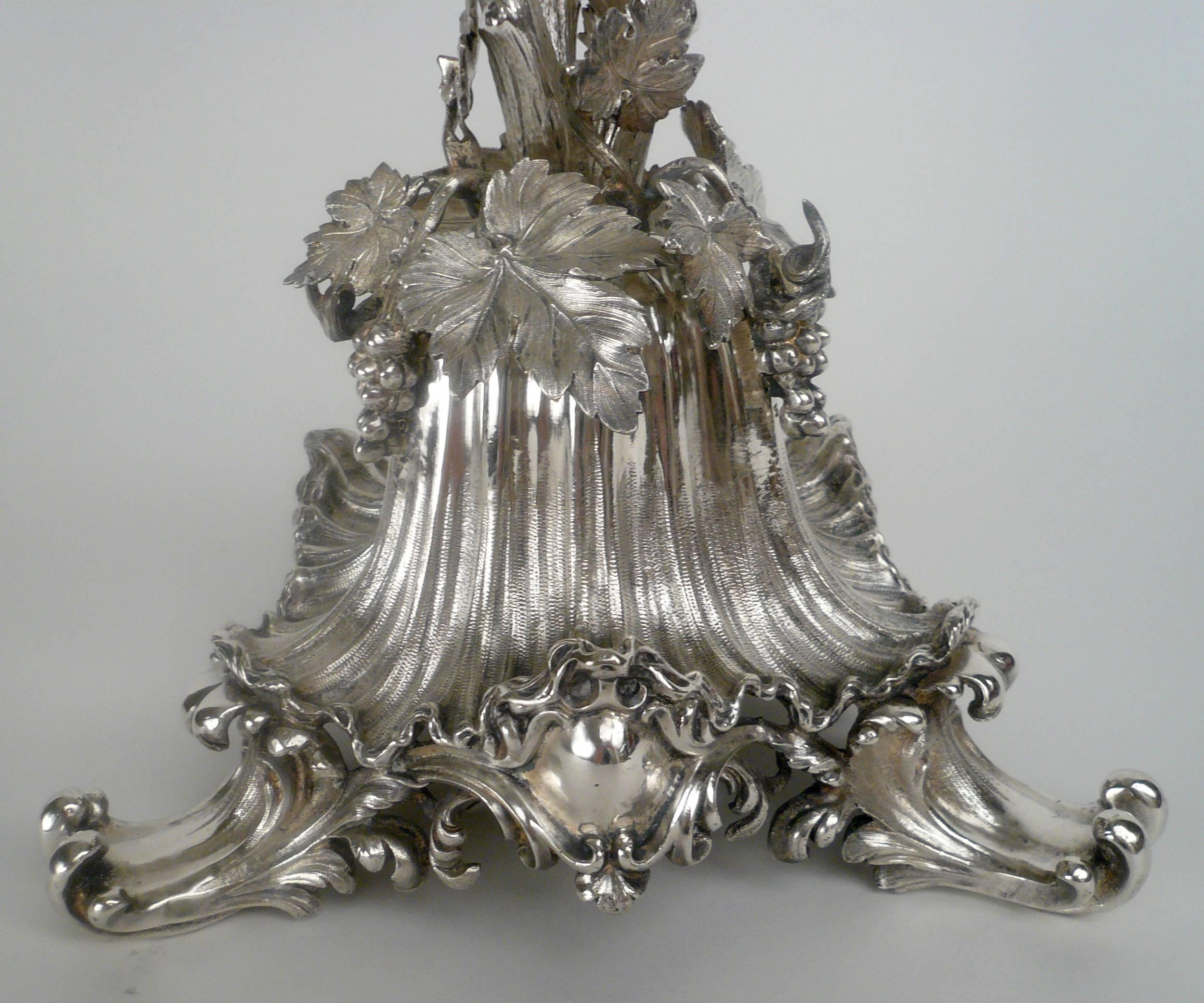 19th Century Elkington Silver Plate and Cut Crystal Epergne