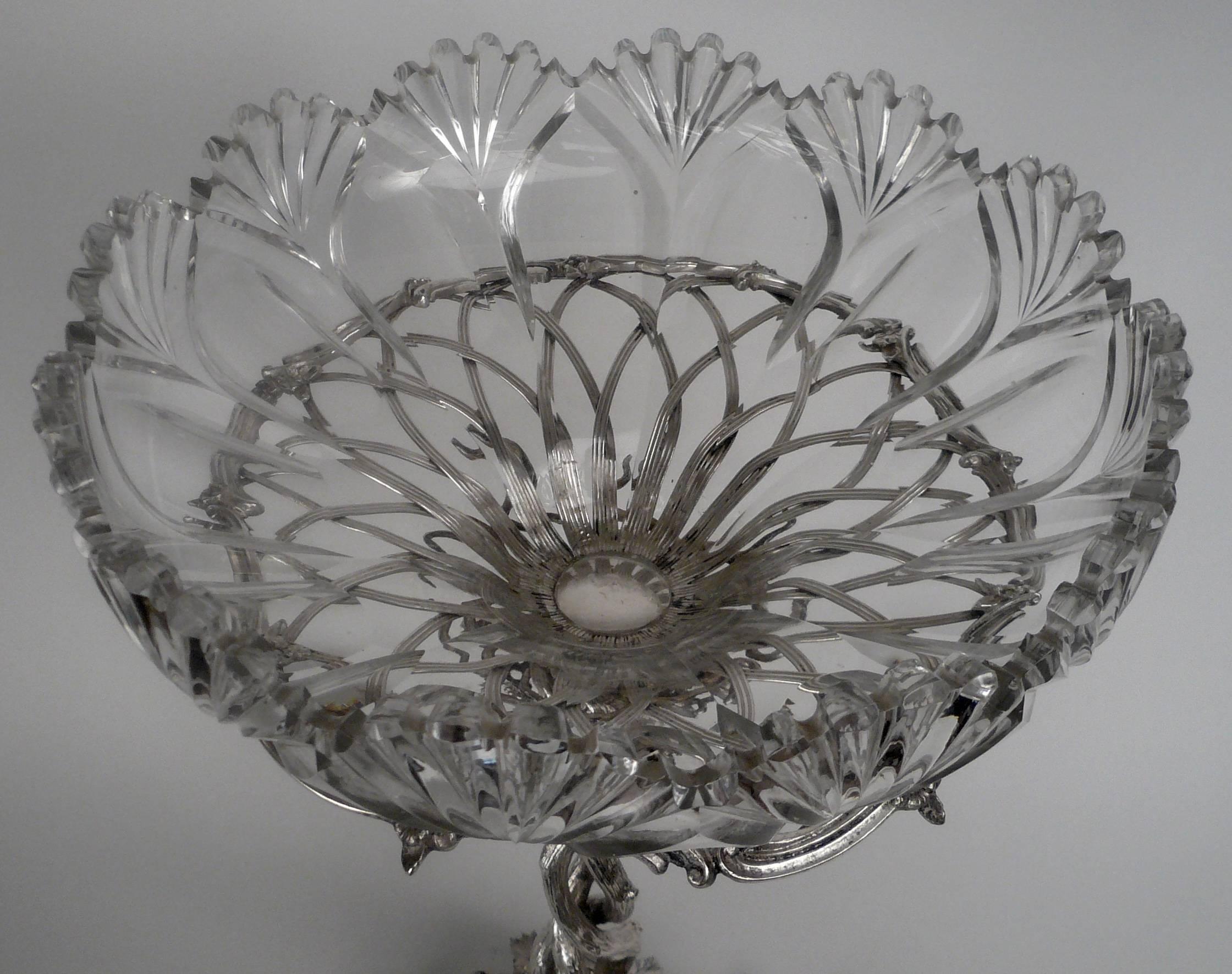 Victorian Elkington Silver Plate and Cut Crystal Epergne
