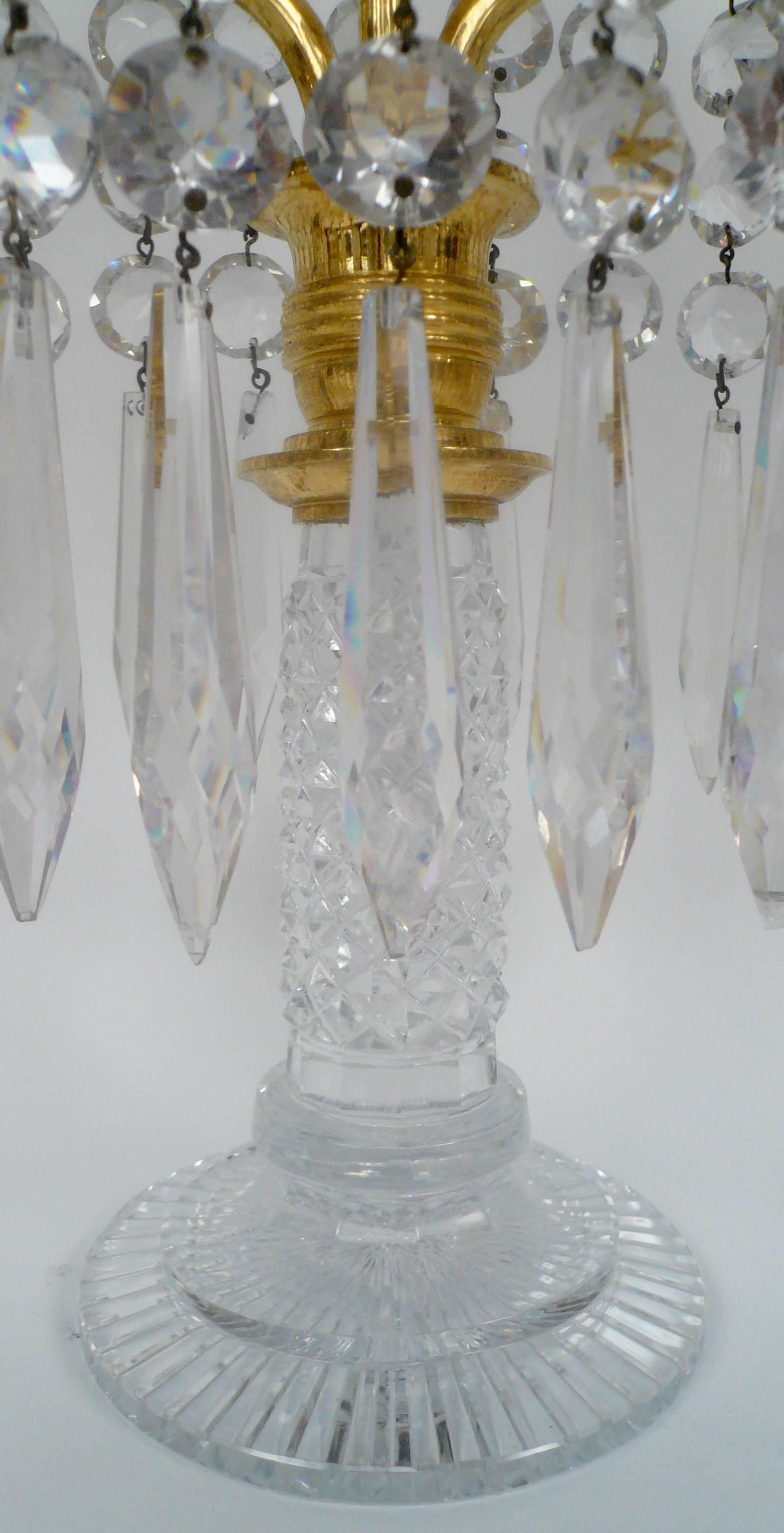Pair of English Regency Cut Glass Candelabra, Attributed to John Blades In Excellent Condition For Sale In Pittsburgh, PA