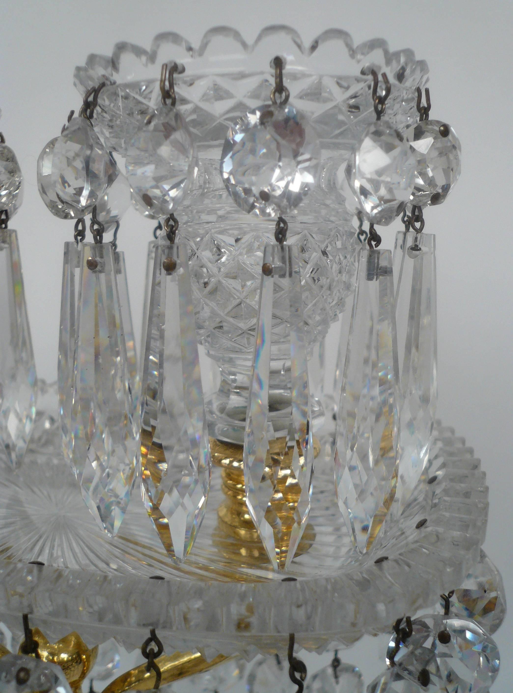 Faceted Pair of English Regency Cut Glass Candelabra, Attributed to John Blades For Sale