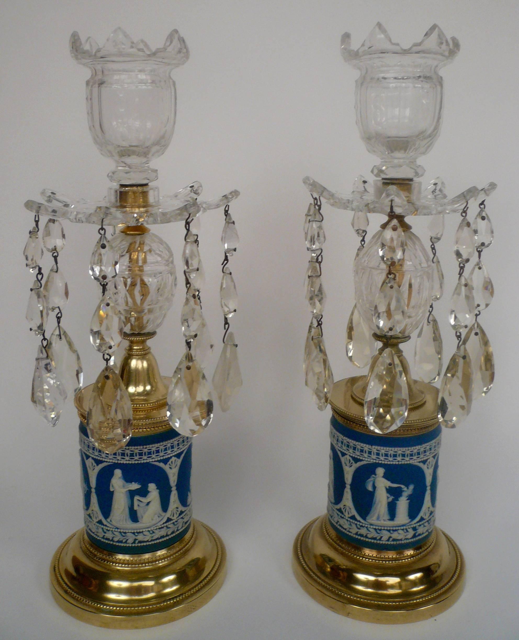 Pair of 19th Century George III Style Jasperware Candlesticks In Excellent Condition For Sale In Pittsburgh, PA