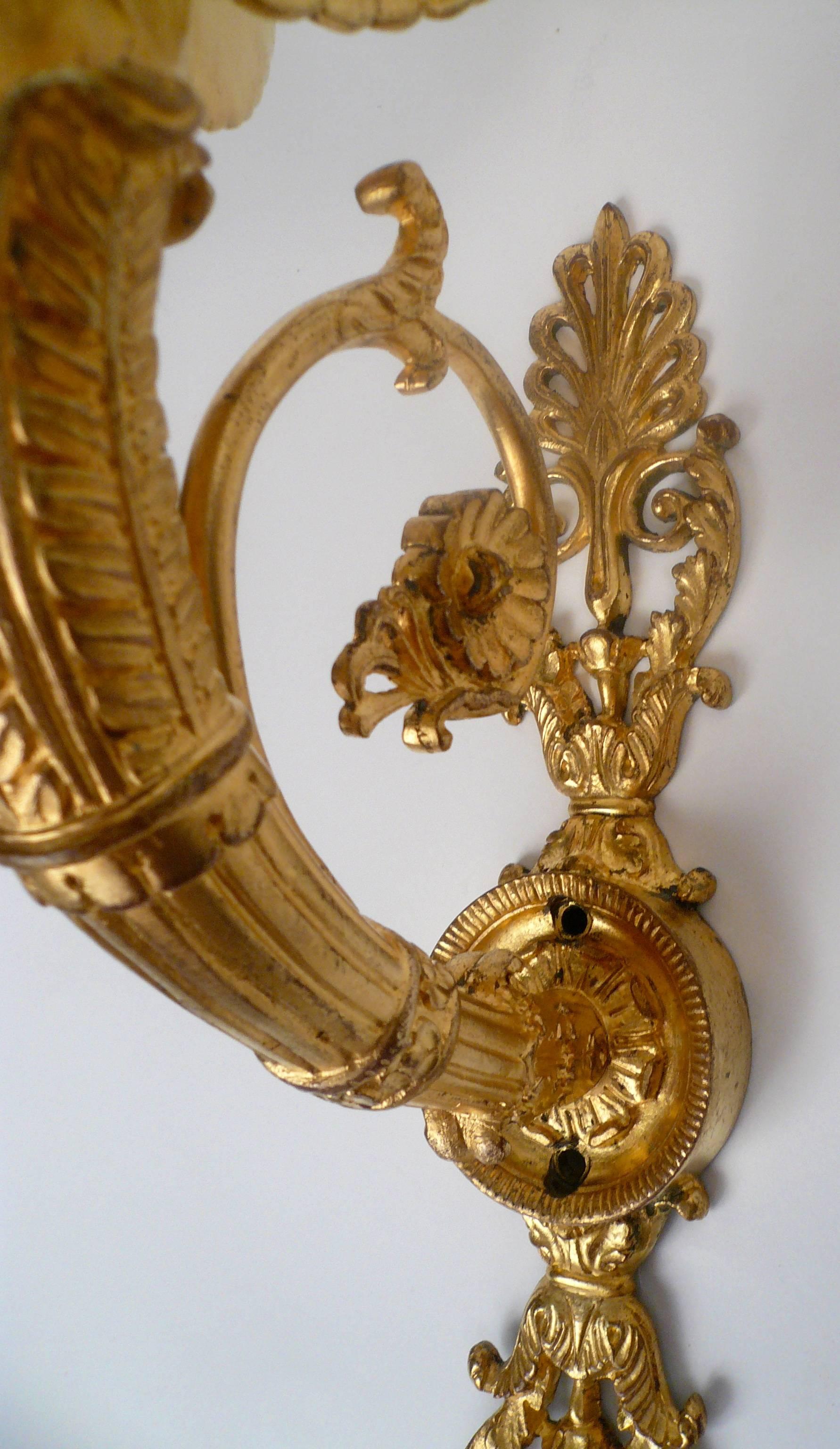 French Pair of 19th Century Gilt Bronze Empire Style Sconces