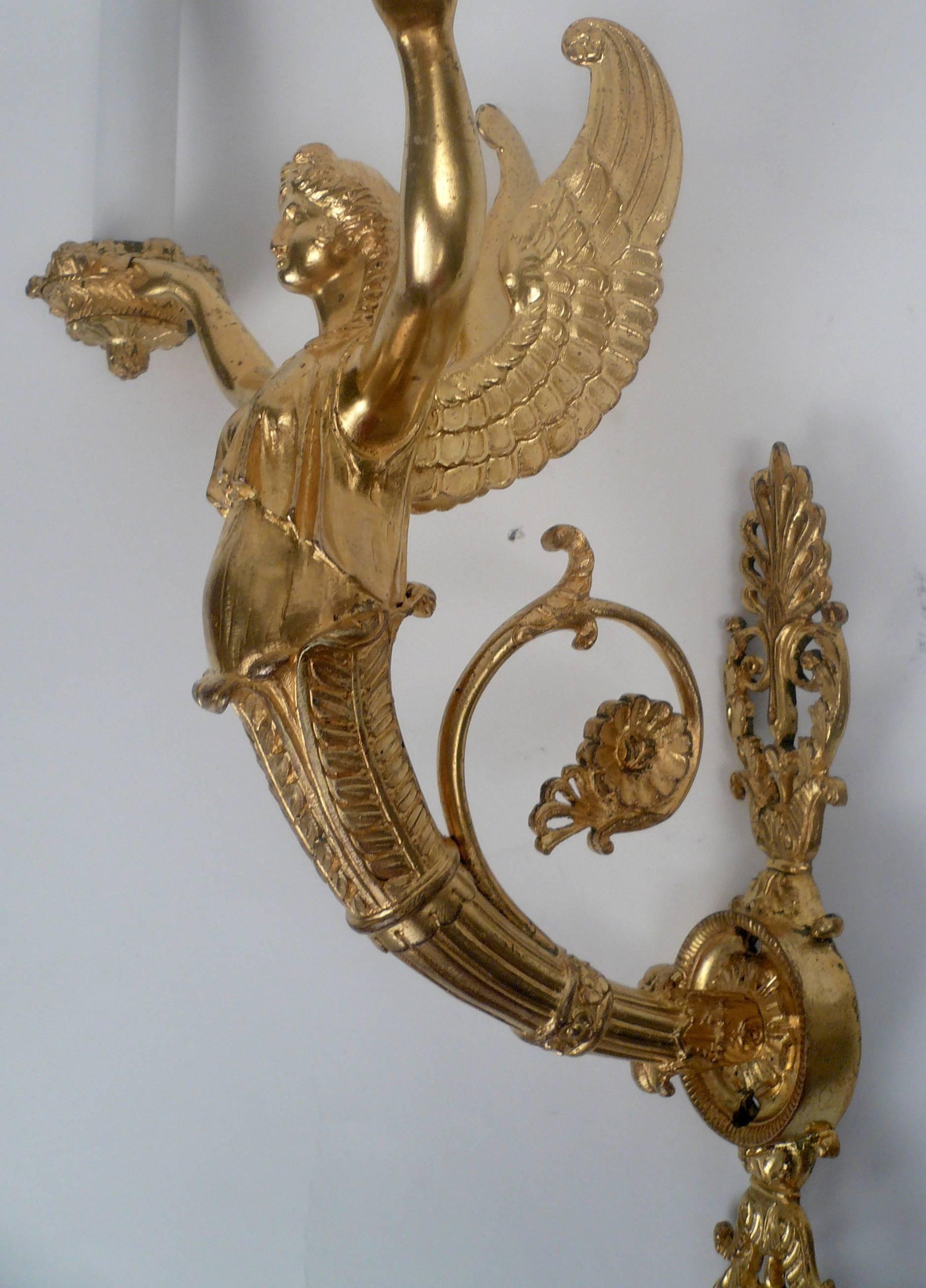 Pair of 19th Century Gilt Bronze Empire Style Sconces 1