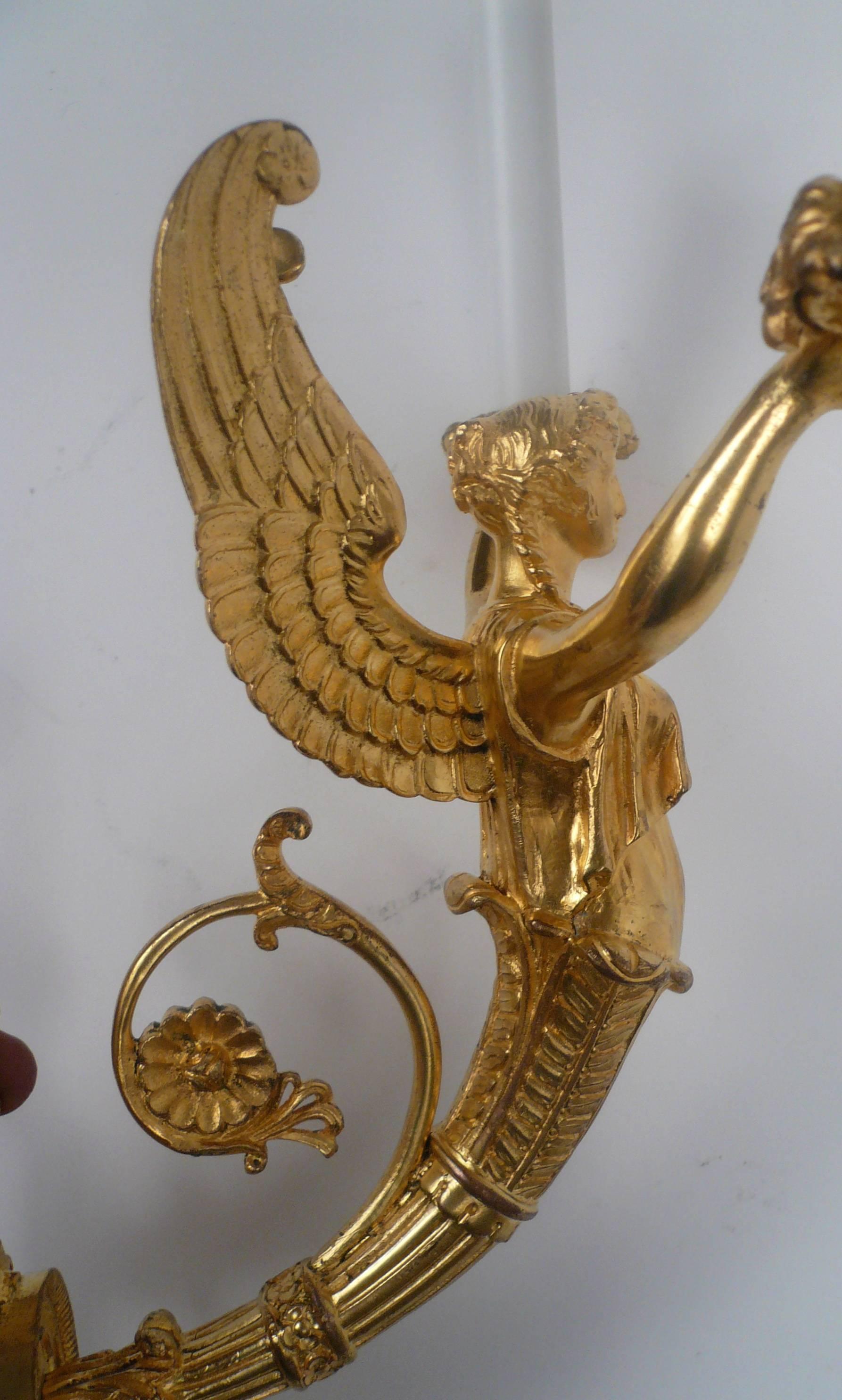 Pair of 19th Century Gilt Bronze Empire Style Sconces In Excellent Condition In Pittsburgh, PA