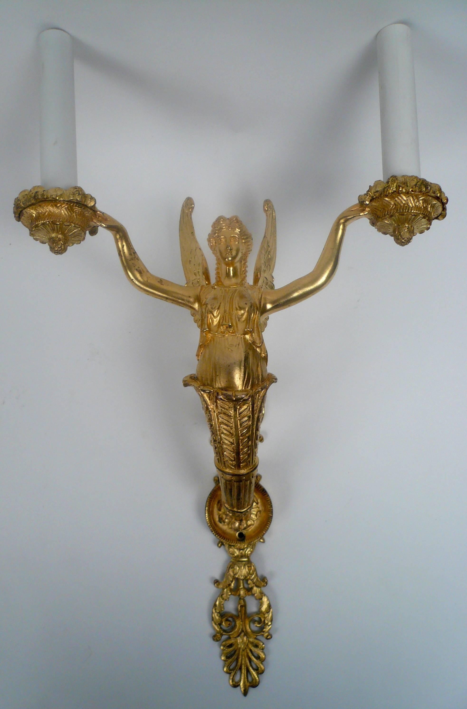 Pair of 19th Century Gilt Bronze Empire Style Sconces 4