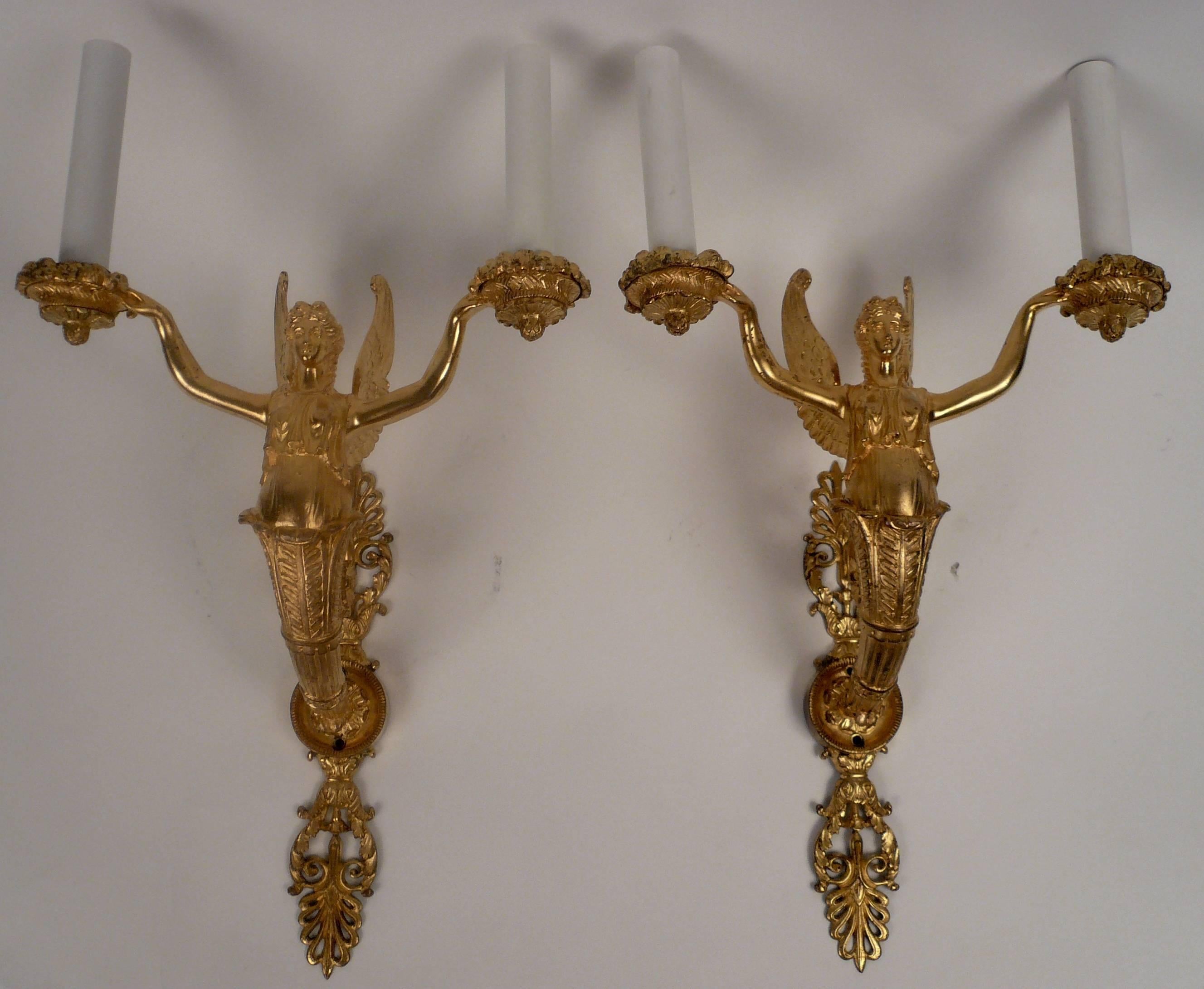 Pair of 19th Century Gilt Bronze Empire Style Sconces 2