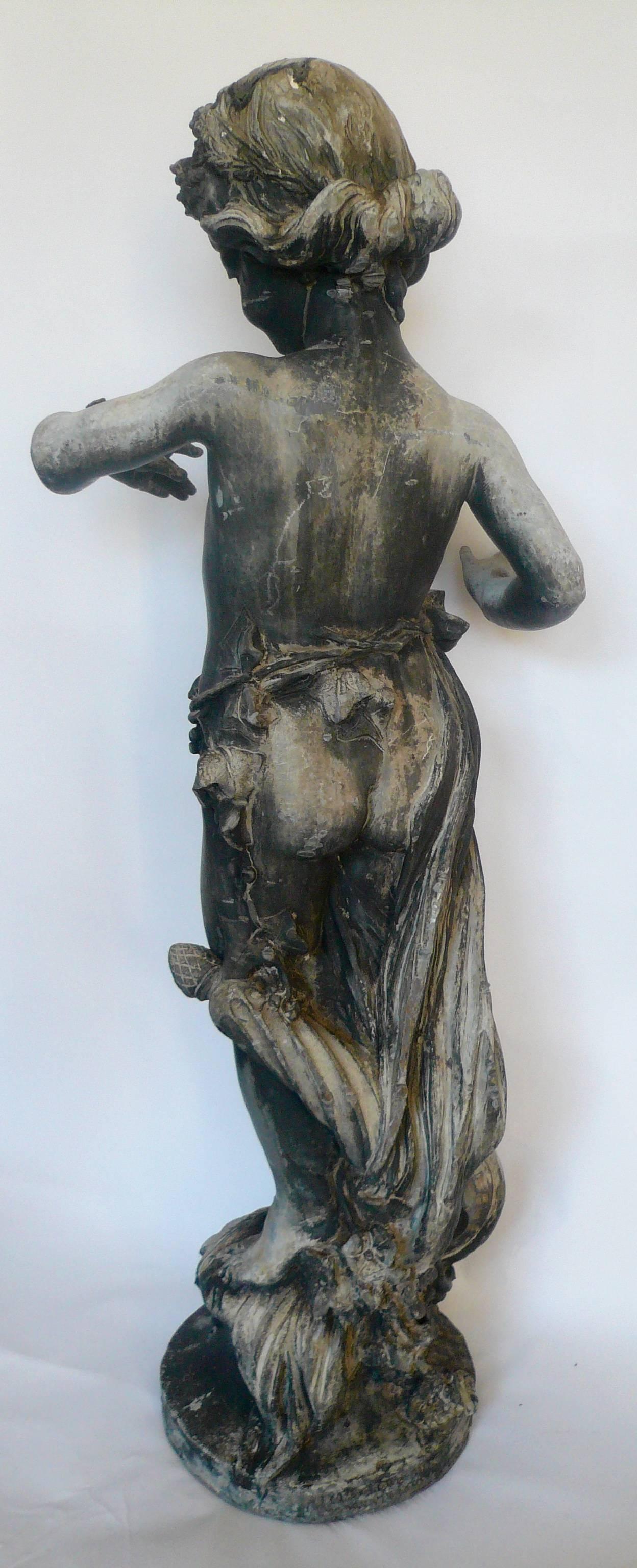 English Lead Garden Figure of 'Summer, ' circa 1900, Signed Bromsgrove Guild In Good Condition In Pittsburgh, PA