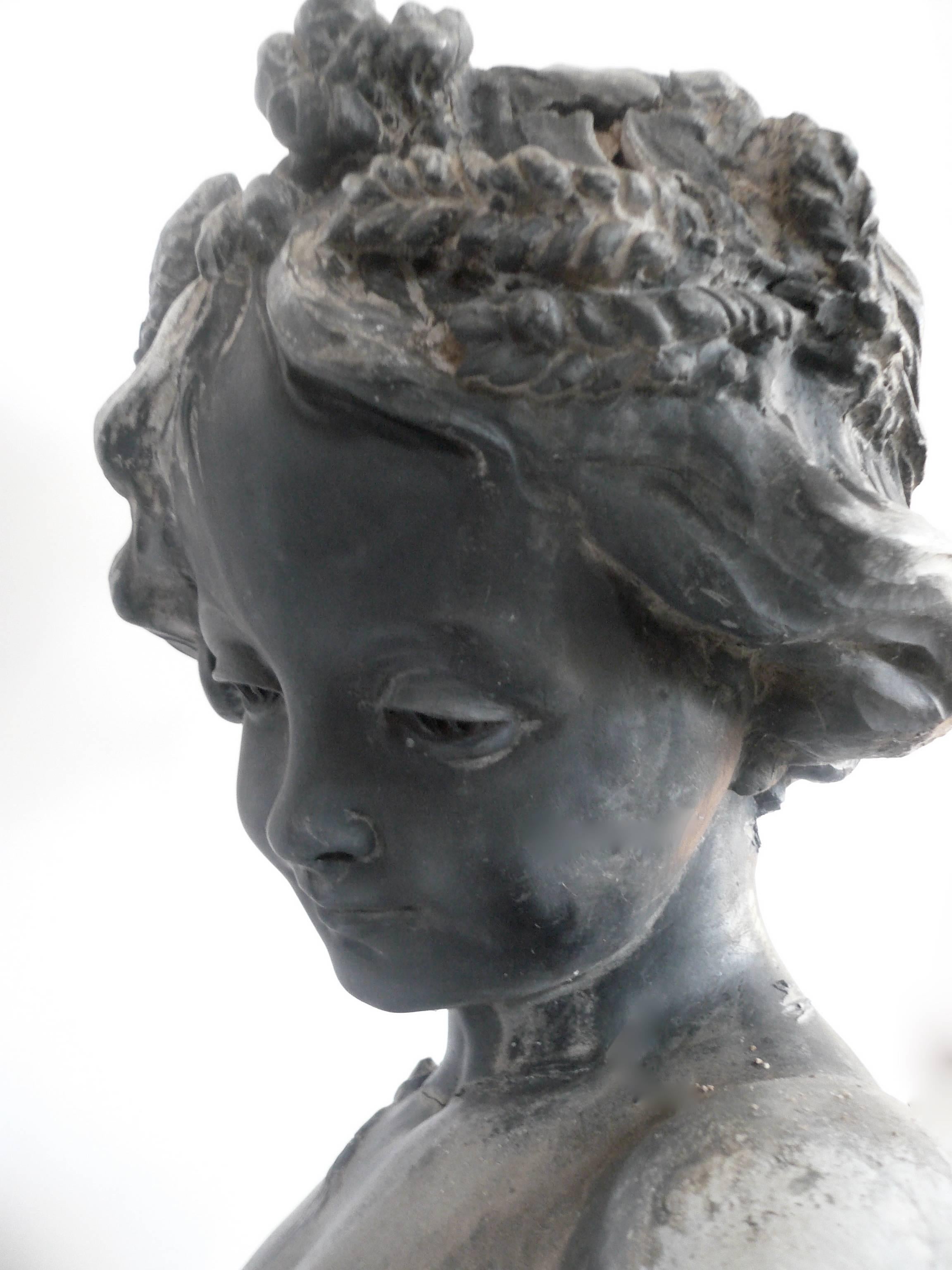 This finely detailed Art Nouveau cast lead allegory of summer by the Bromsgrove Guild is beautifully cast. The Bromsgrove Guild was established in 1894 by Walter Gilbert. As a result of their most famous commission, the gates outside Buckingham