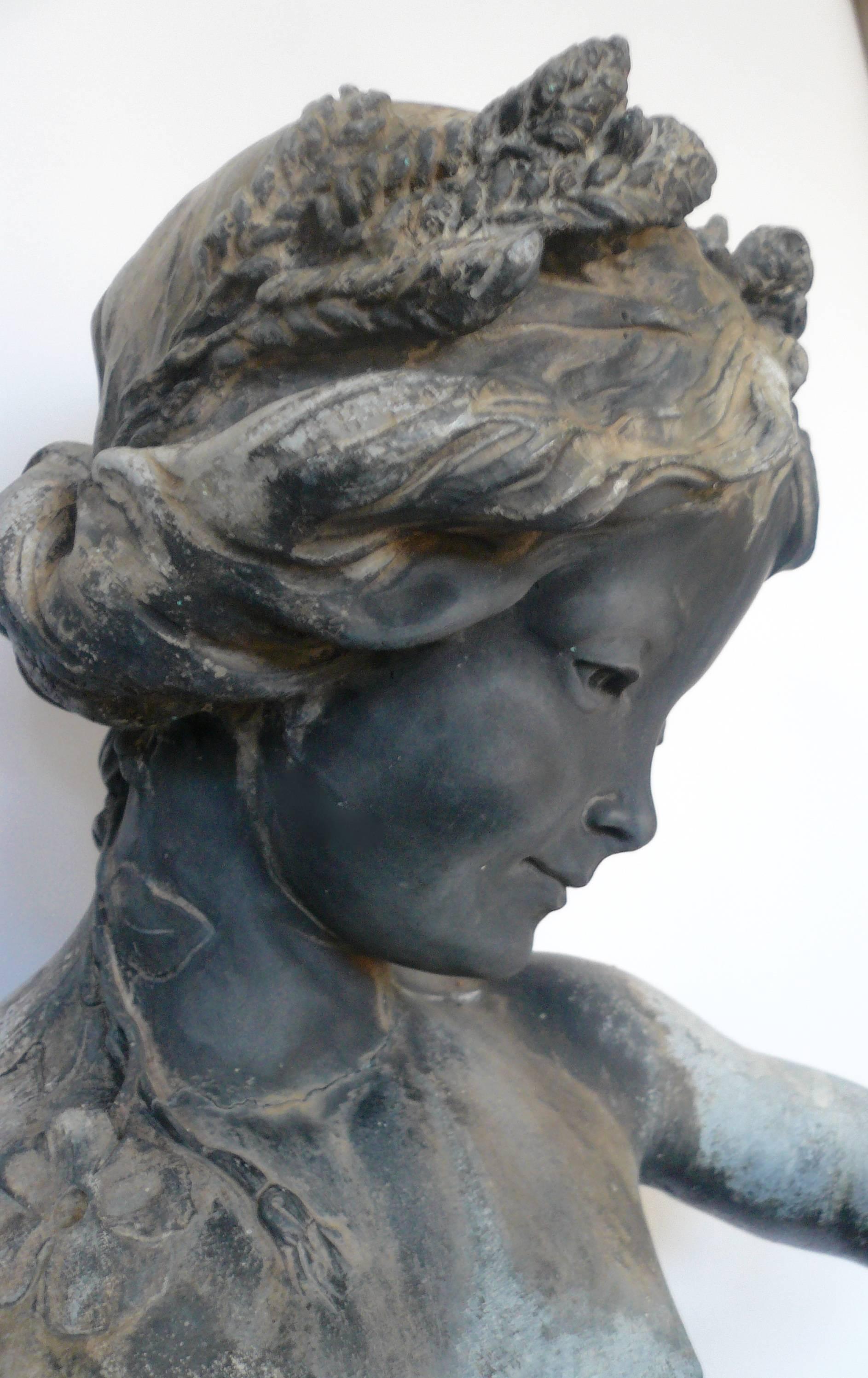 Art Nouveau English Lead Garden Figure of 'Summer, ' circa 1900, Signed Bromsgrove Guild