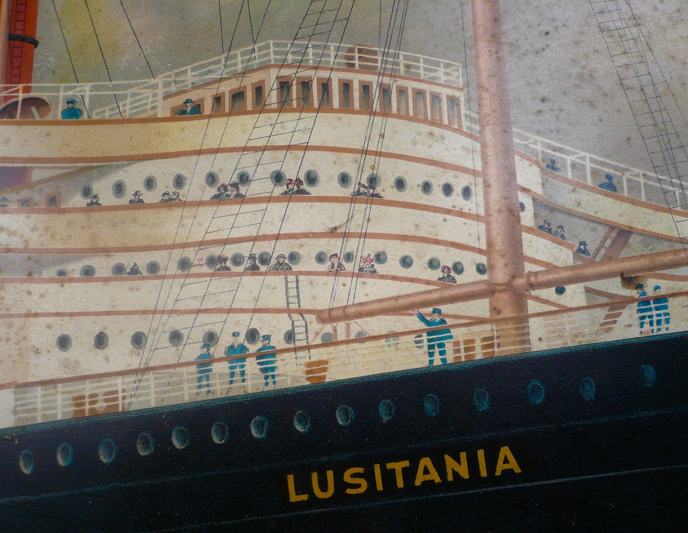 Large Advertising Lithograph on Tin of the Lusitania In Good Condition In Pittsburgh, PA