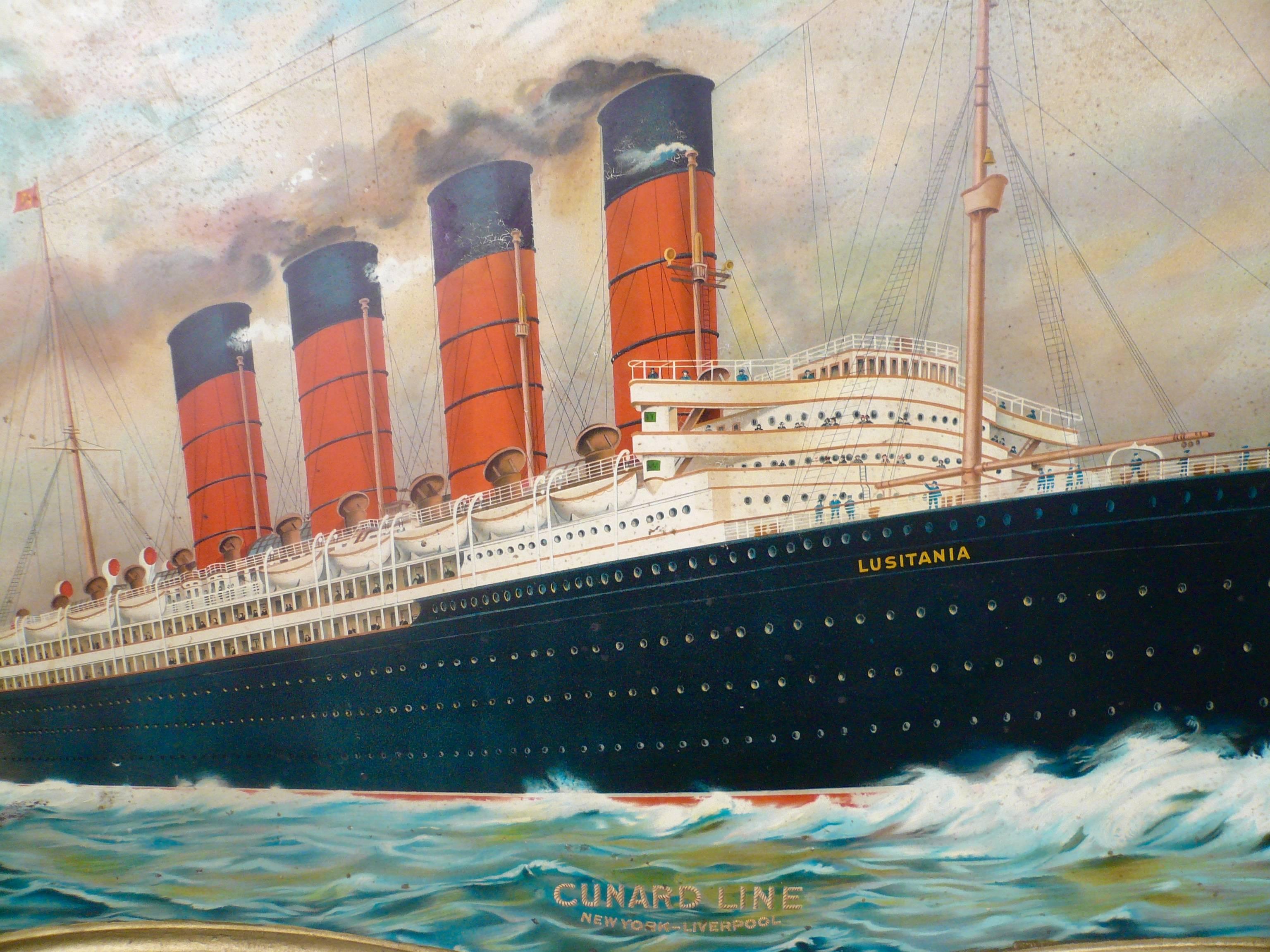 Large Advertising Lithograph on Tin of the Lusitania 1