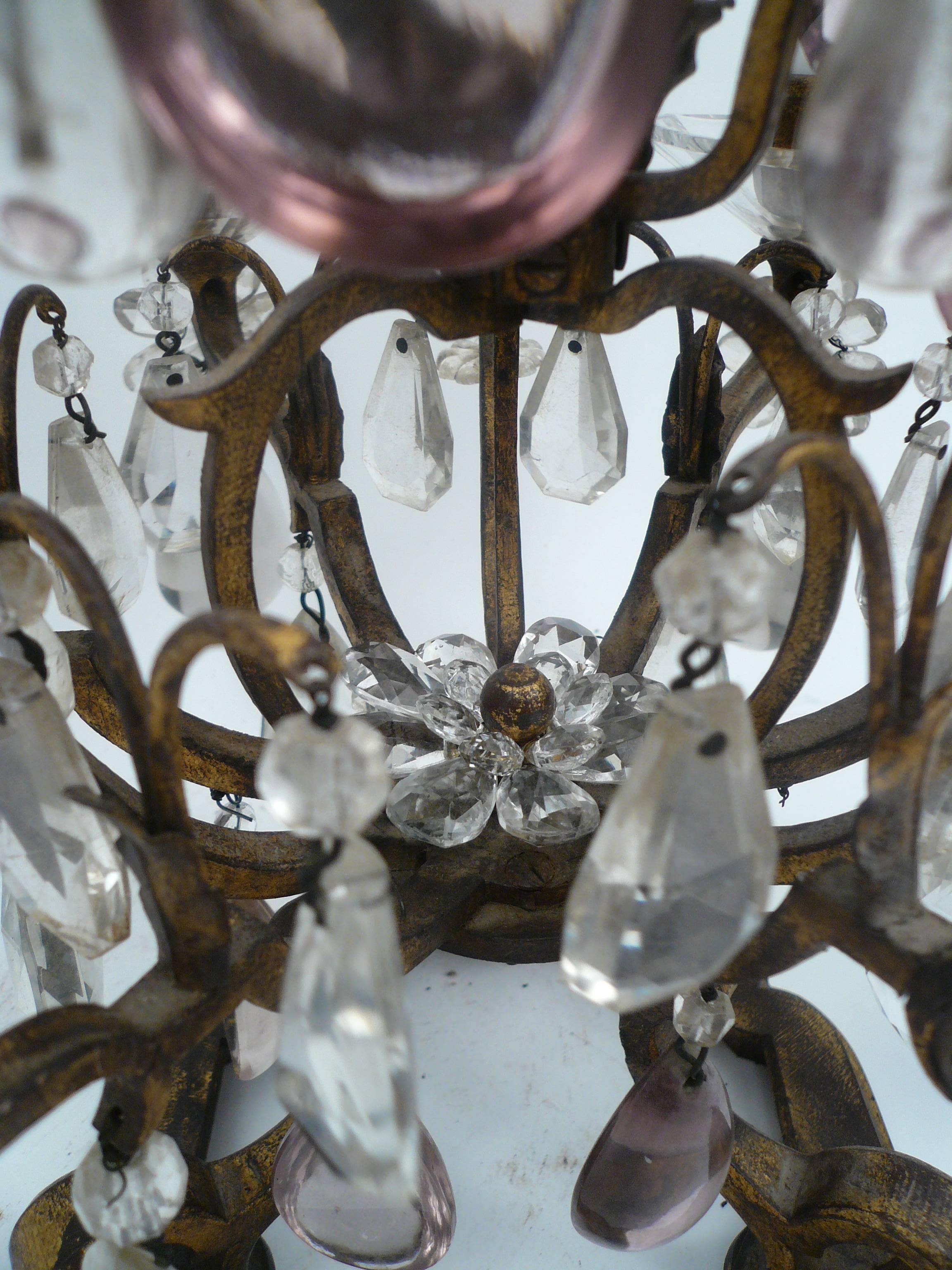 Pair Louis Style Gilt Iron And Cut Crystal Candelabra 2