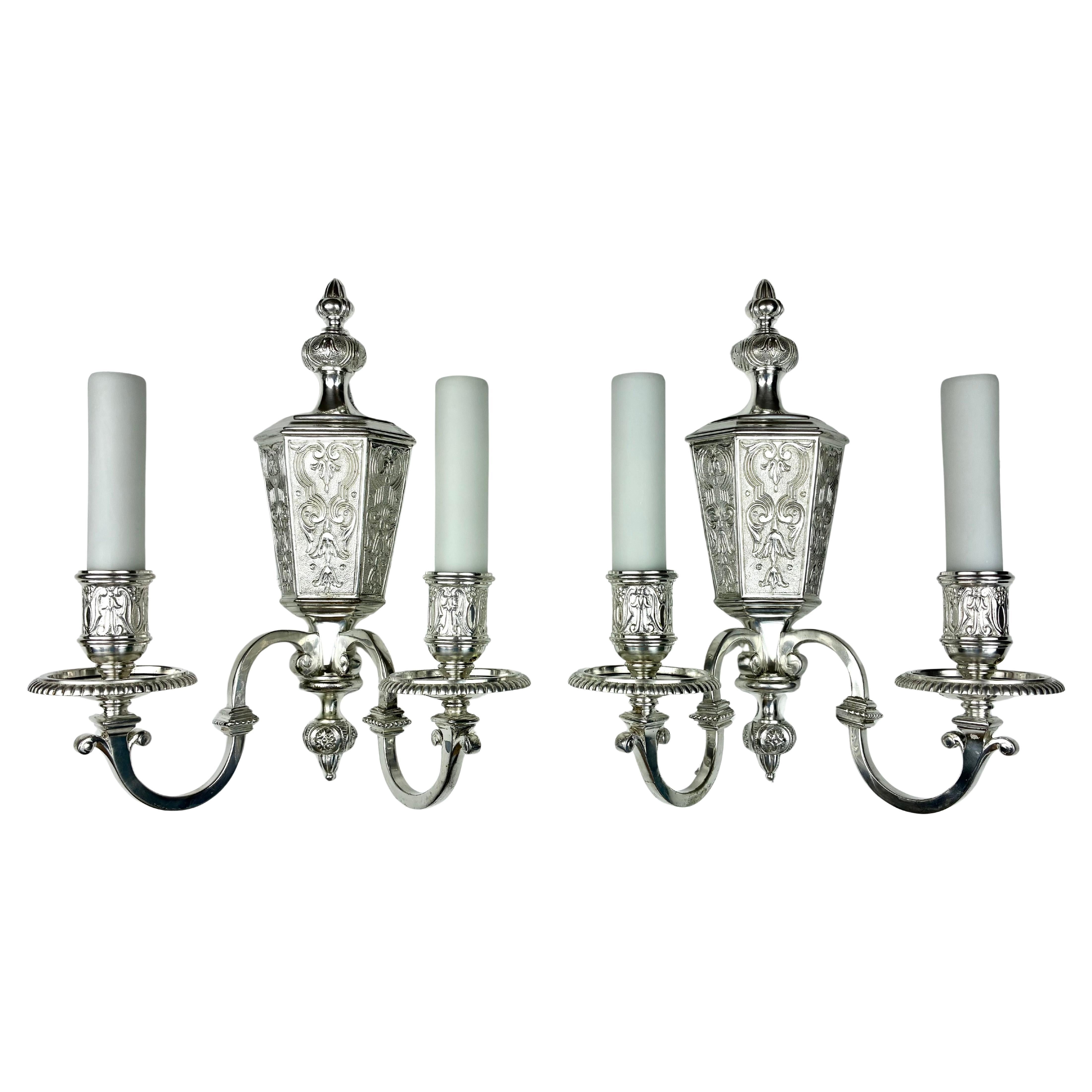 Pair Silvered Bronze Early Georgian Style Sconces For Sale