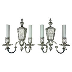 Antique Pair Silvered Bronze Early Georgian Style Sconces