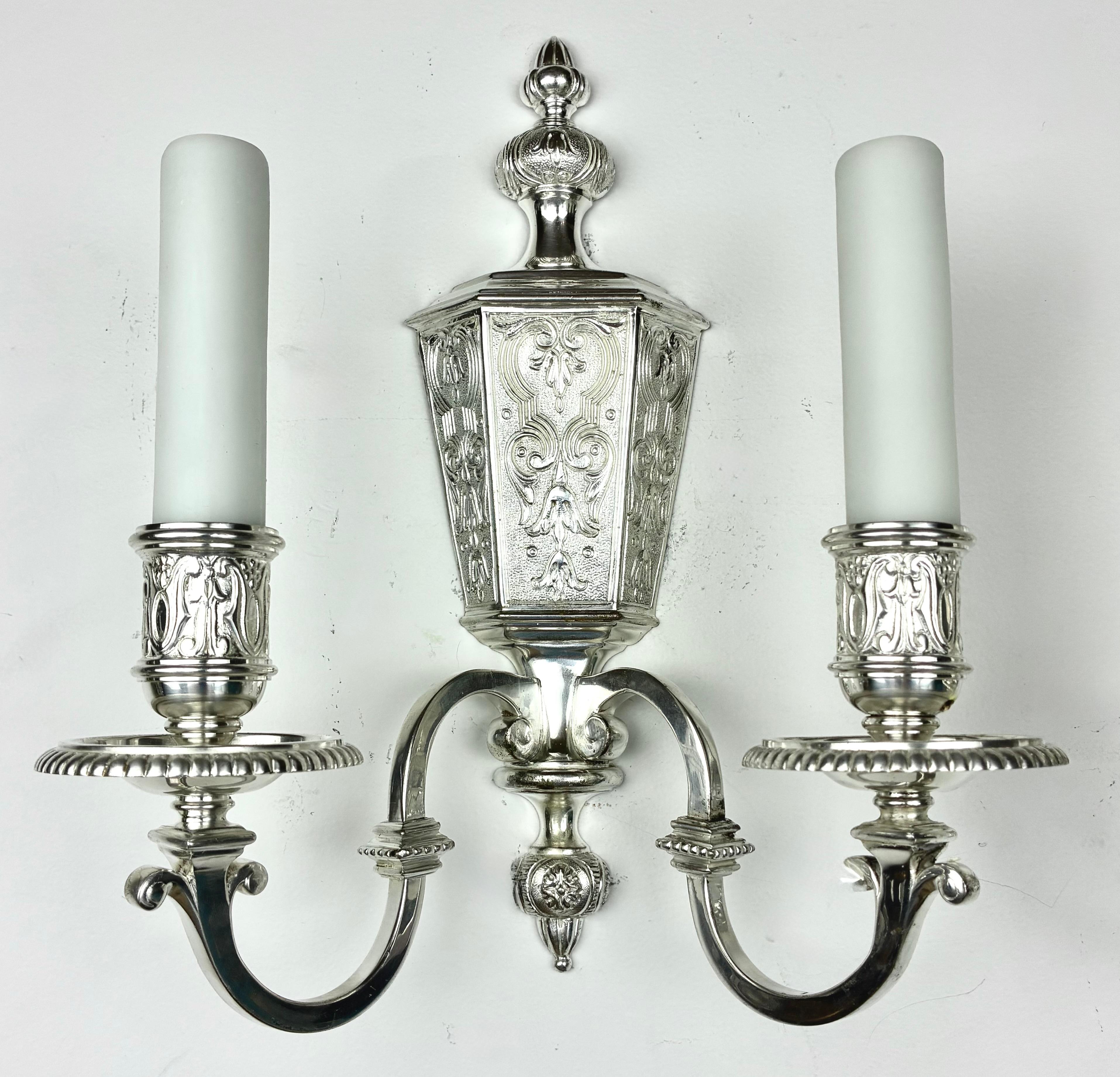 American Pair Silvered Bronze Early Georgian Style Sconces For Sale