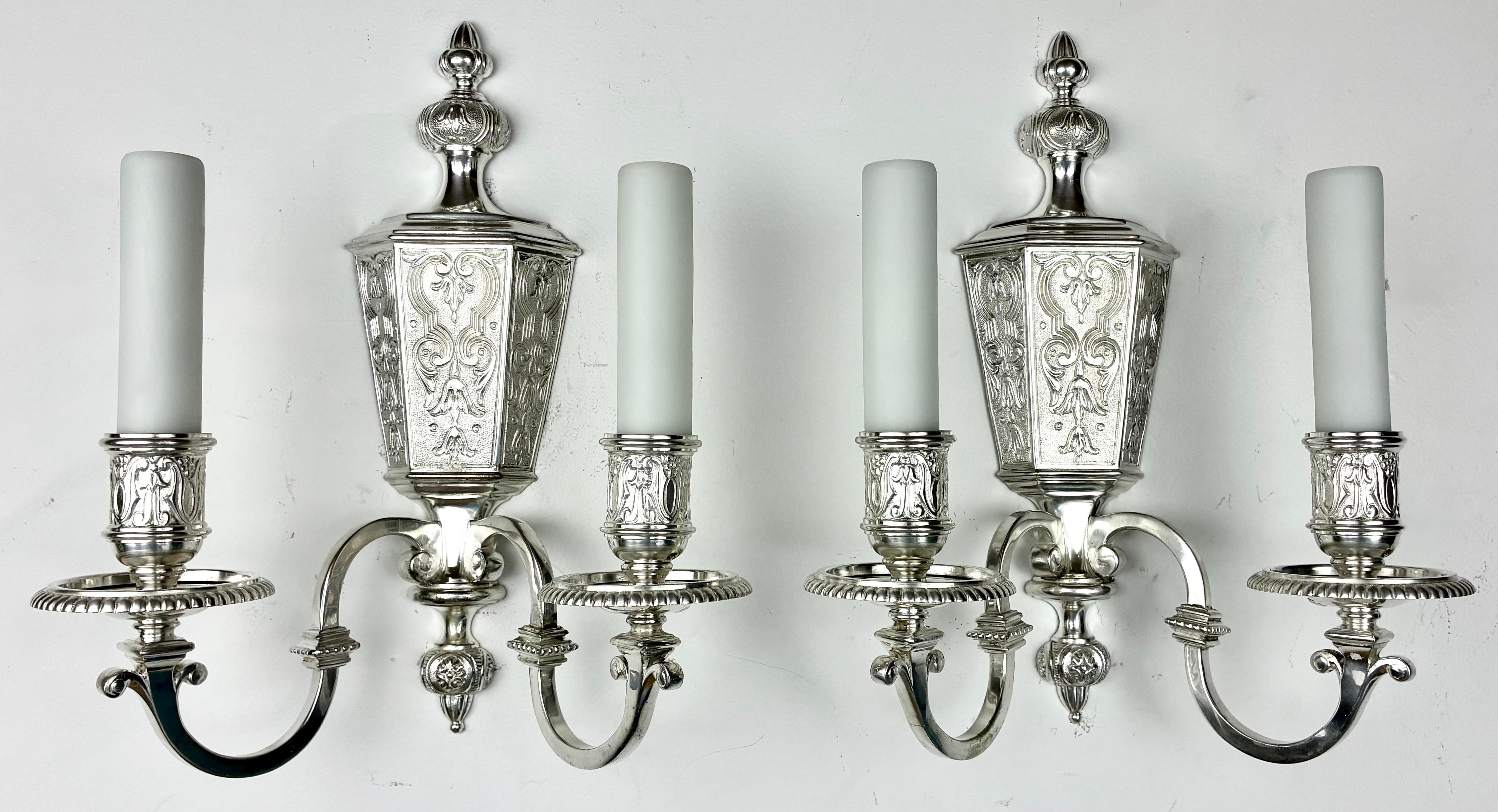 Pair Silvered Bronze Early Georgian Style Sconces In Good Condition For Sale In Pittsburgh, PA