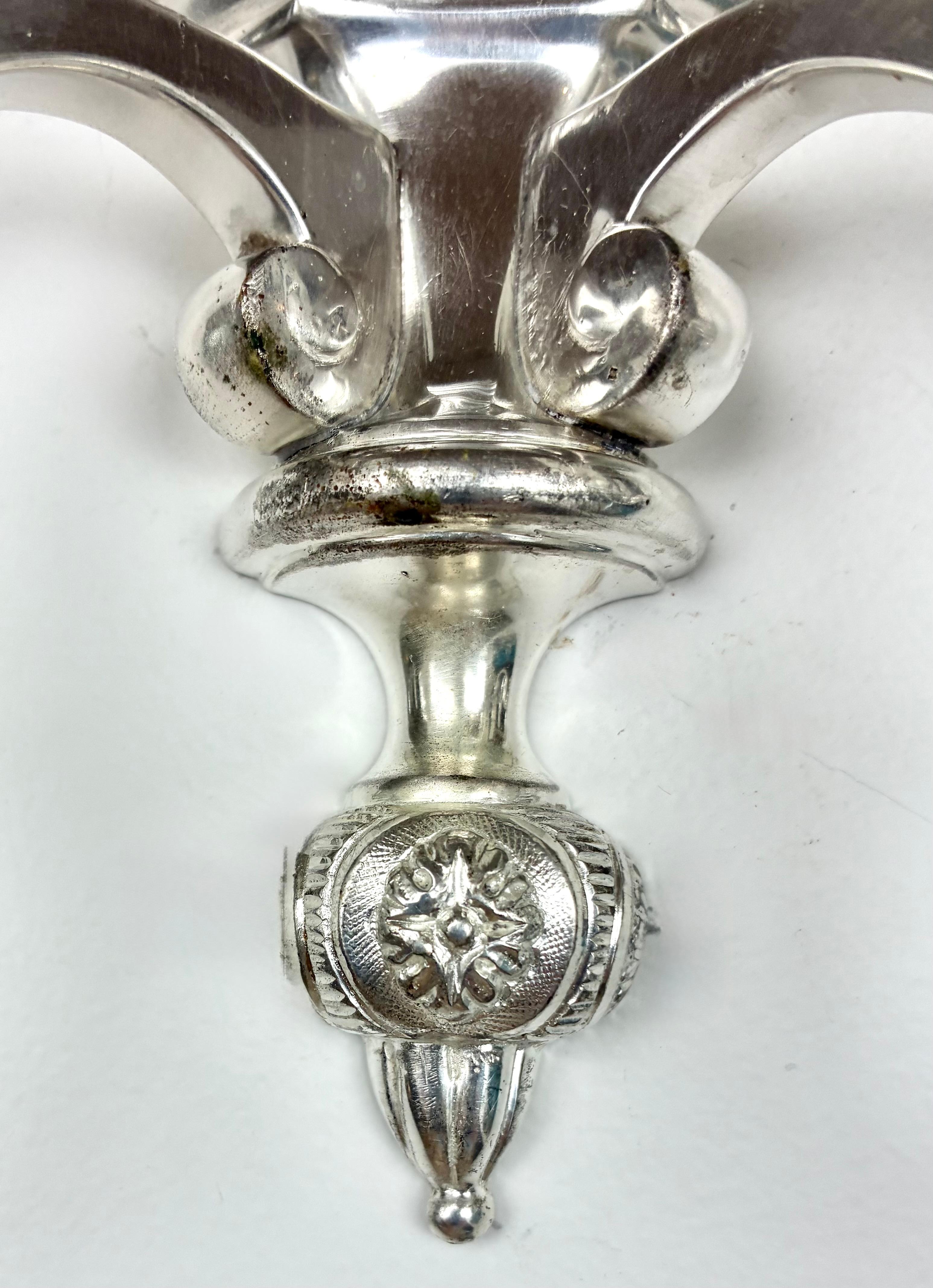 Pair Silvered Bronze Early Georgian Style Sconces For Sale 2