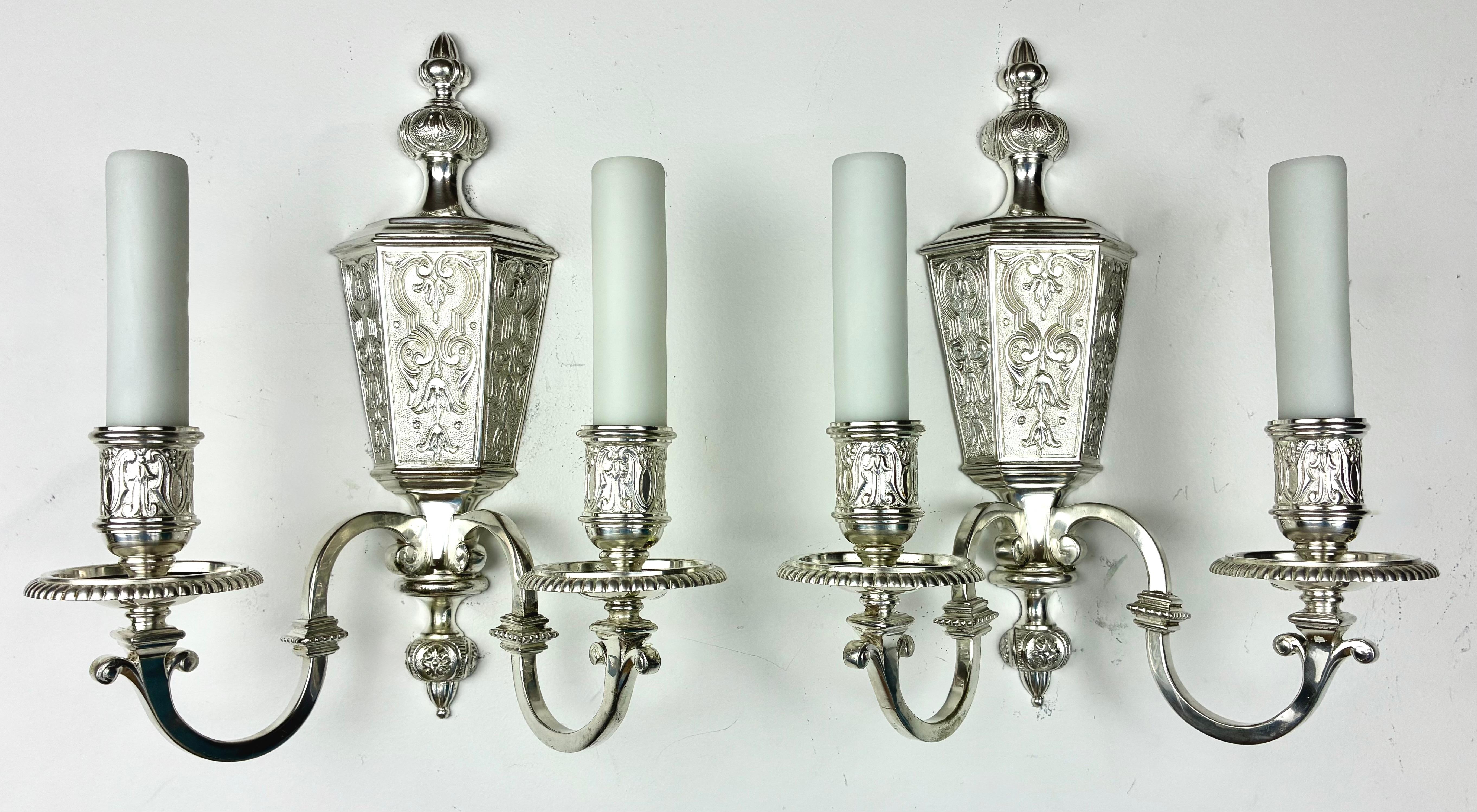 20th Century Pair Silvered Bronze Early Georgian Style Sconces For Sale
