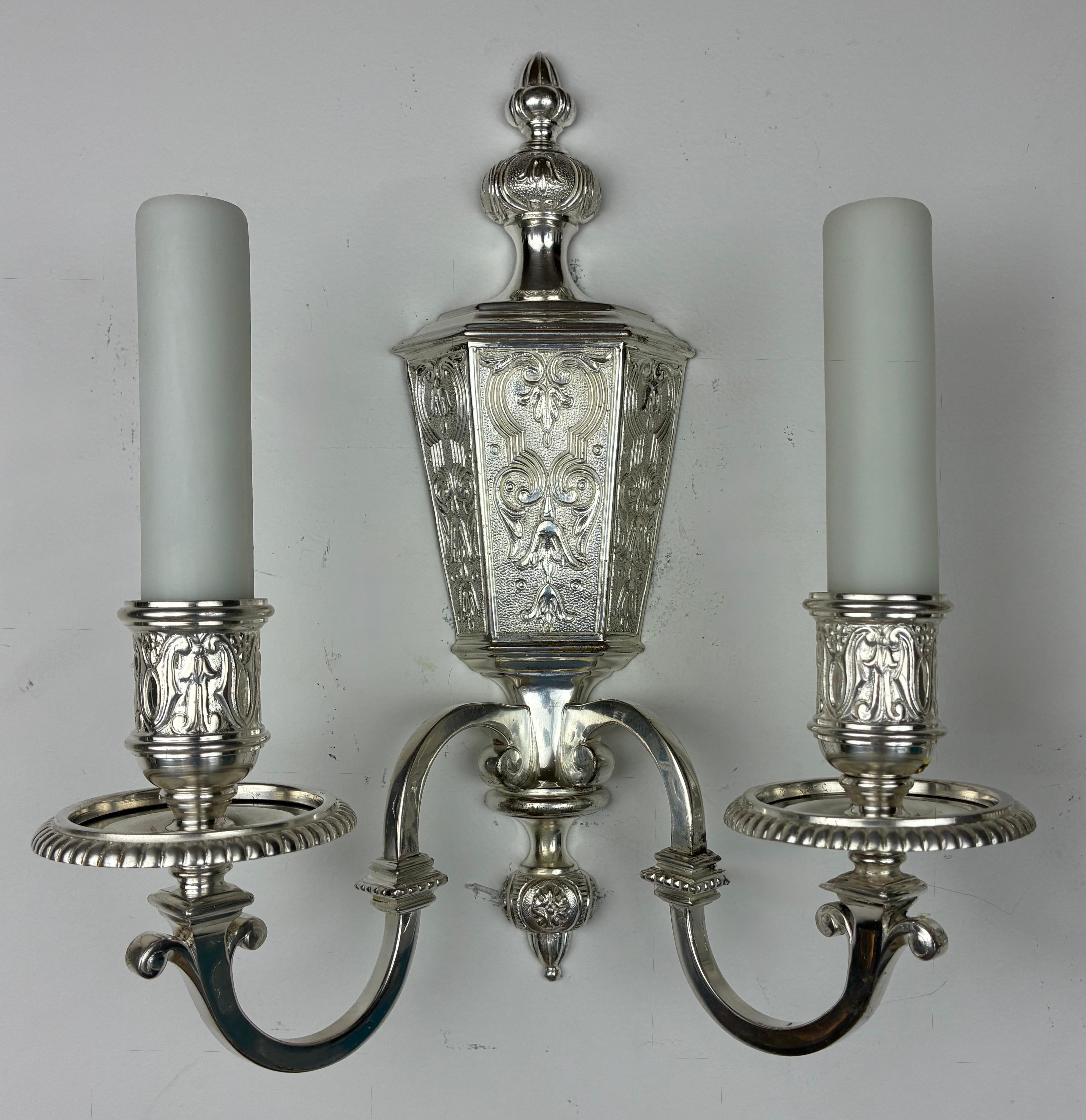 Pair Silvered Bronze Early Georgian Style Sconces For Sale 5