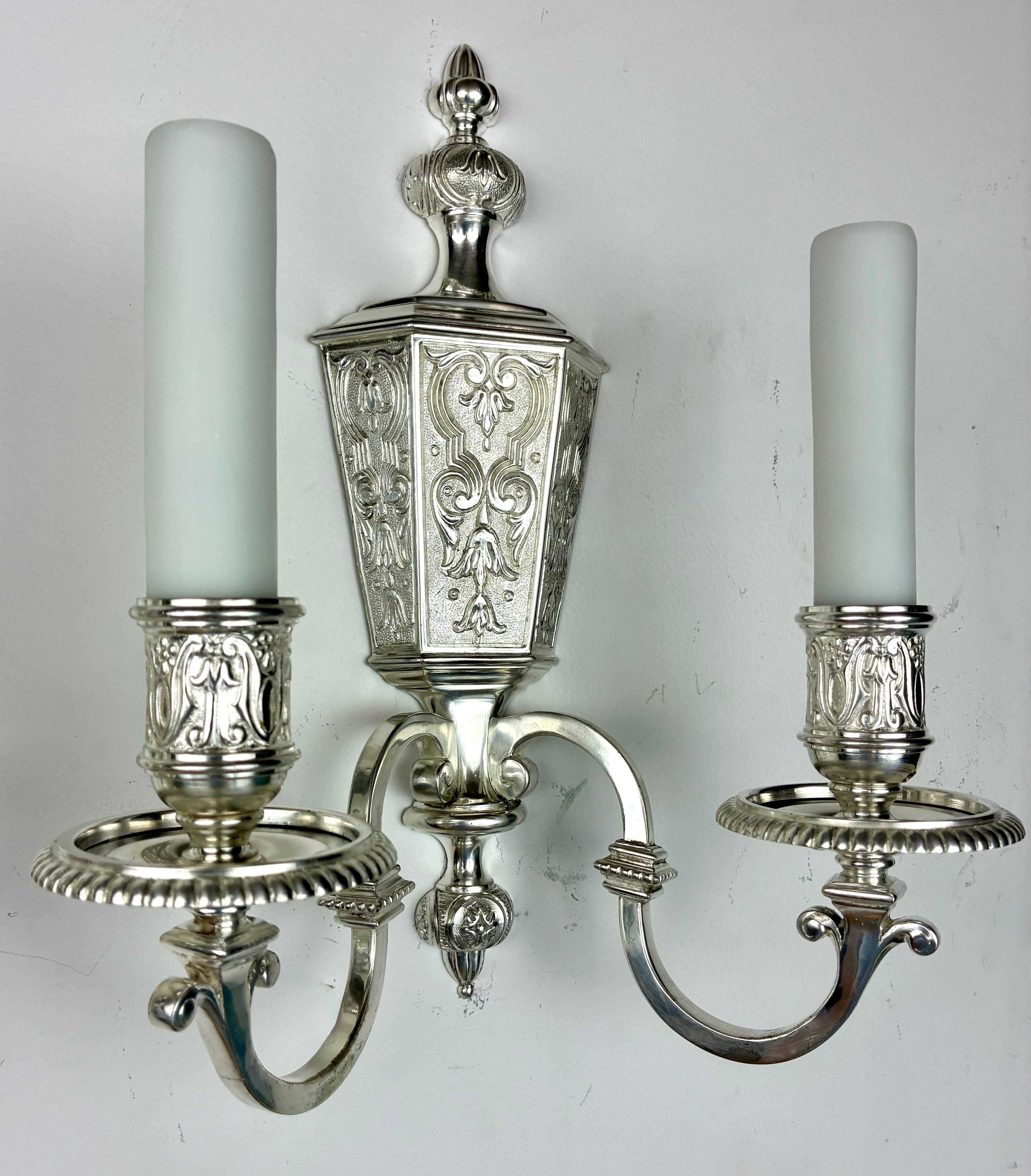 Pair Silvered Bronze Early Georgian Style Sconces For Sale 4
