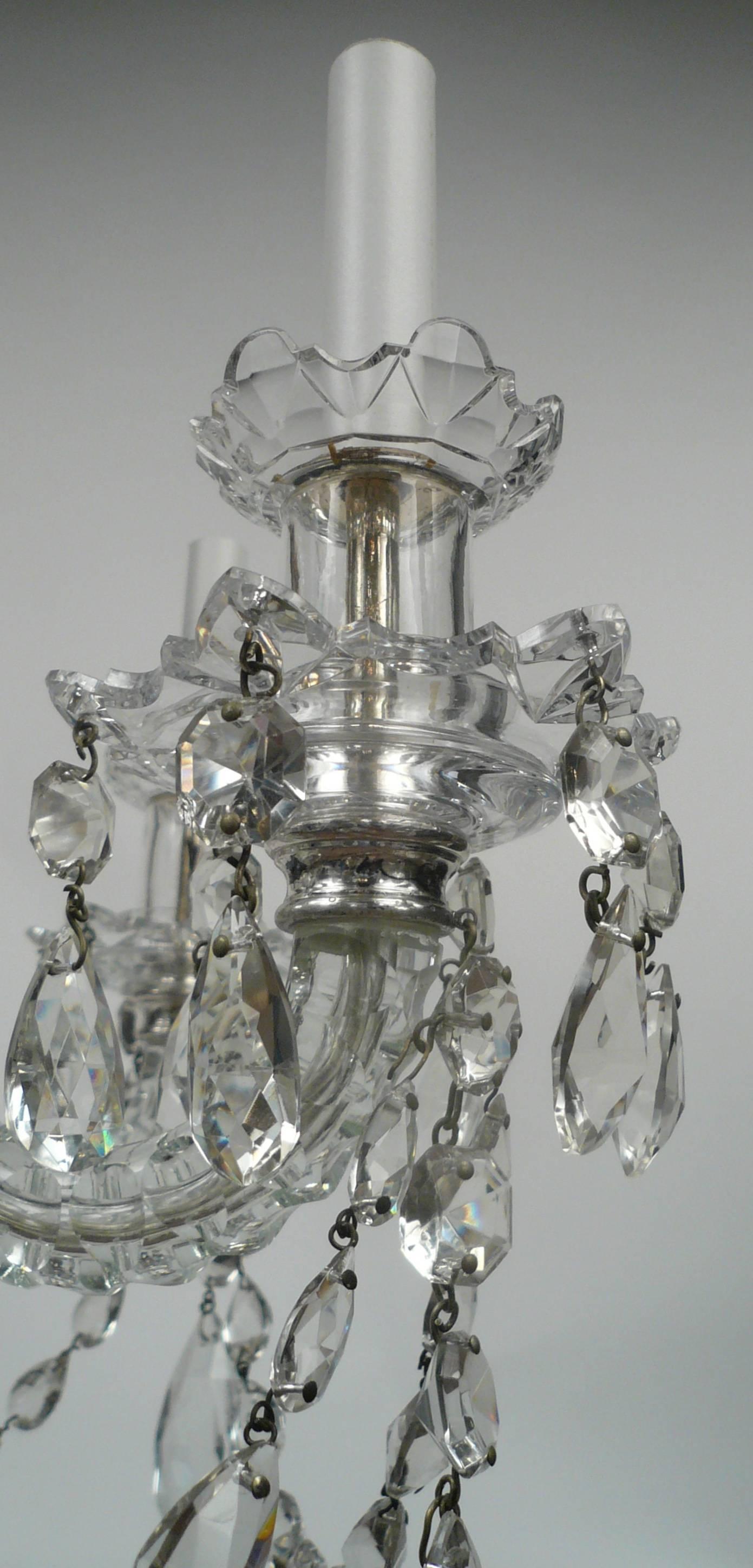 Georgian Style Cut Crystal Six Light Chandelier, by E. F. Caldwell In Excellent Condition In Pittsburgh, PA