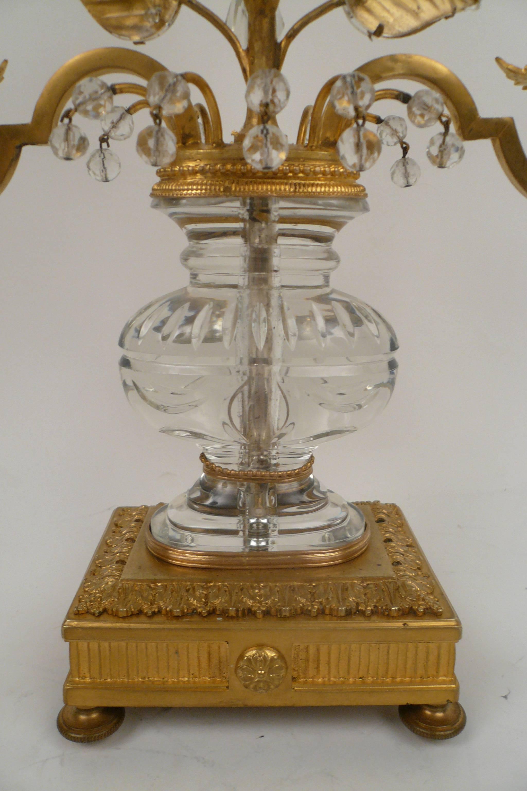Pair of French Gilt Bronze and Rock Crystal Candelabra by Maison Baguès 3