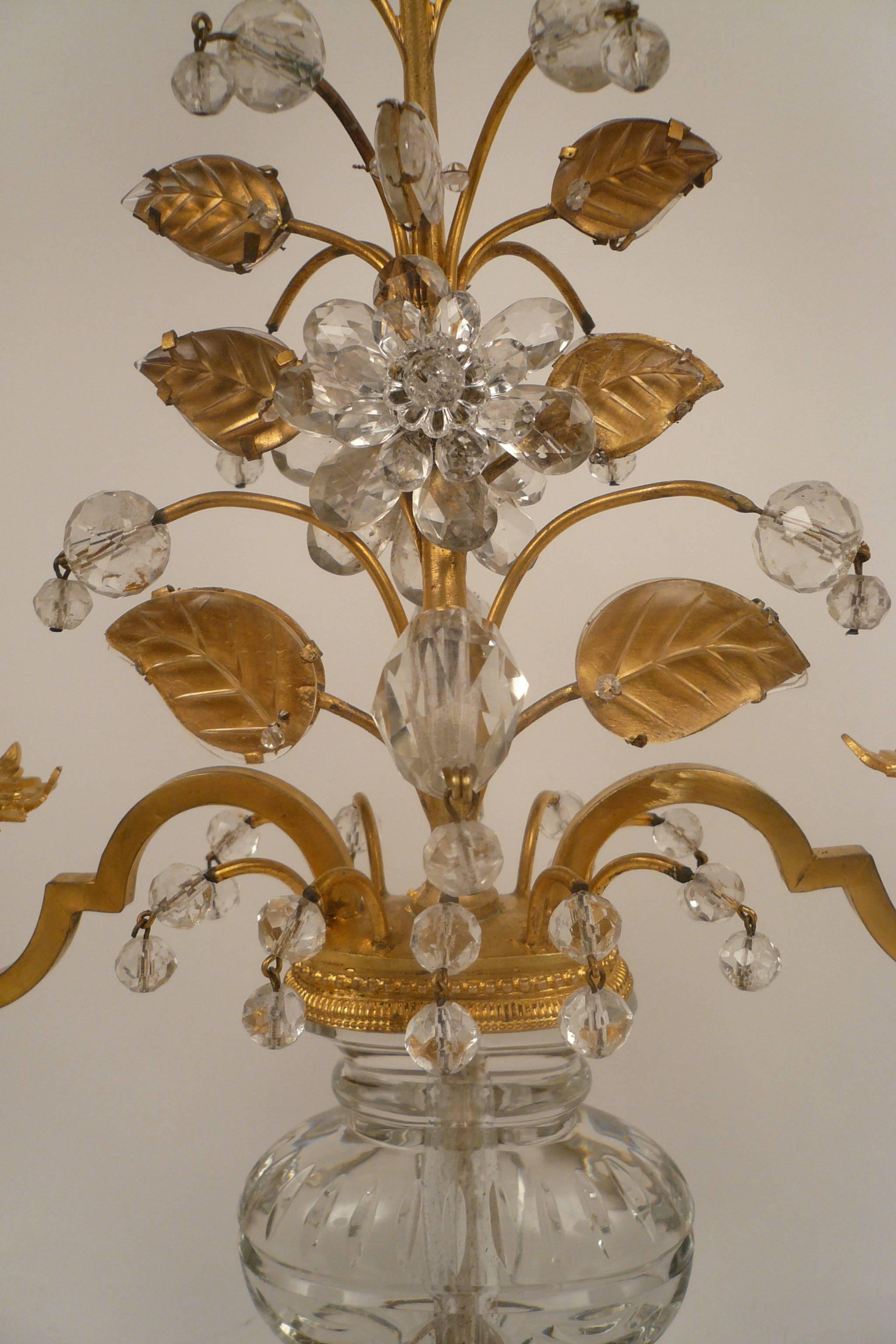 Pair of French Gilt Bronze and Rock Crystal Candelabra by Maison Baguès 4