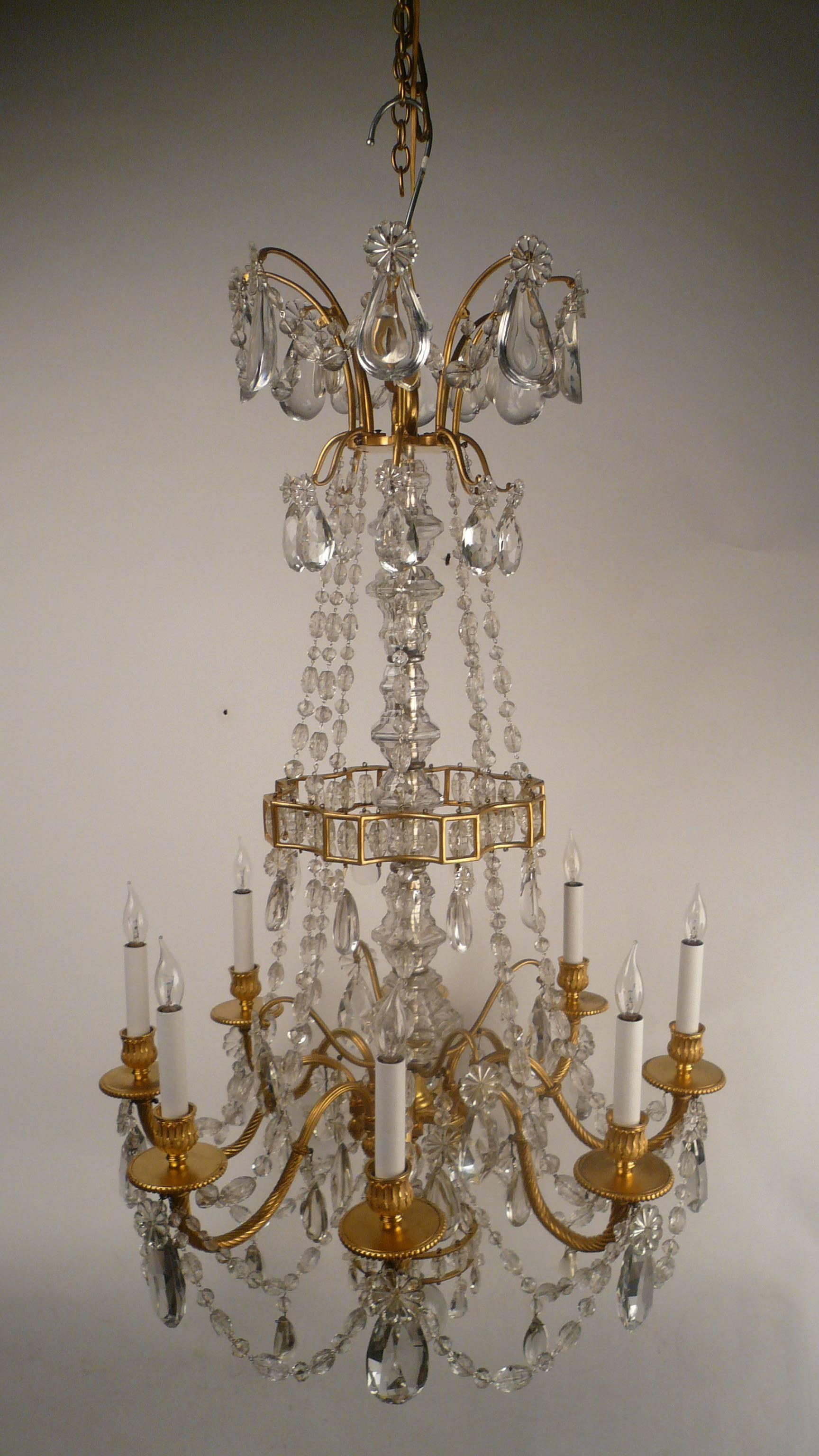 19th Century Louis XVI Style Gil Bronze and Crystal Chandelier