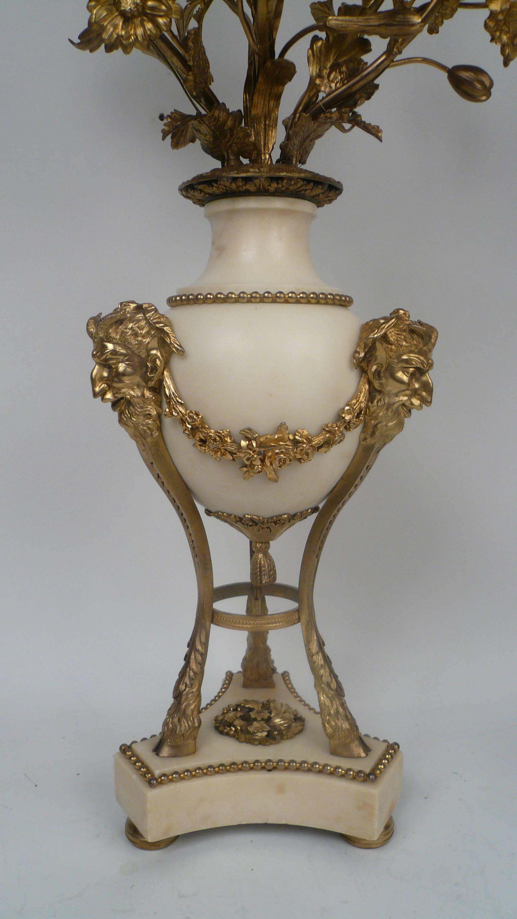 Large Pair of Louis XVI Style Gilt Bronze and Marble Candelabra In Excellent Condition In Pittsburgh, PA