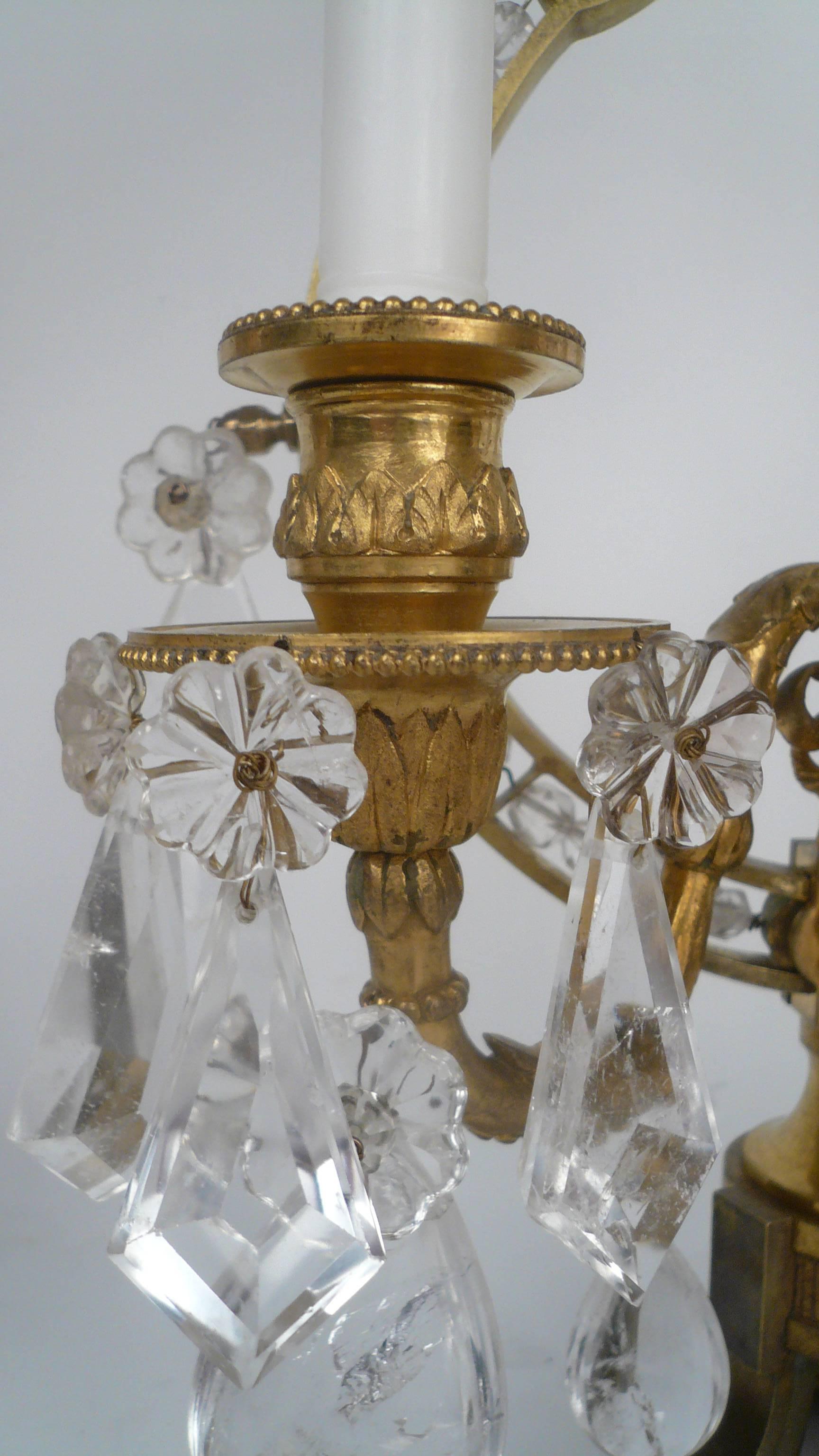 Pair of 19th Century, Louis XVI Style Gilt Bronze and Rock Crystal Candelabra 4